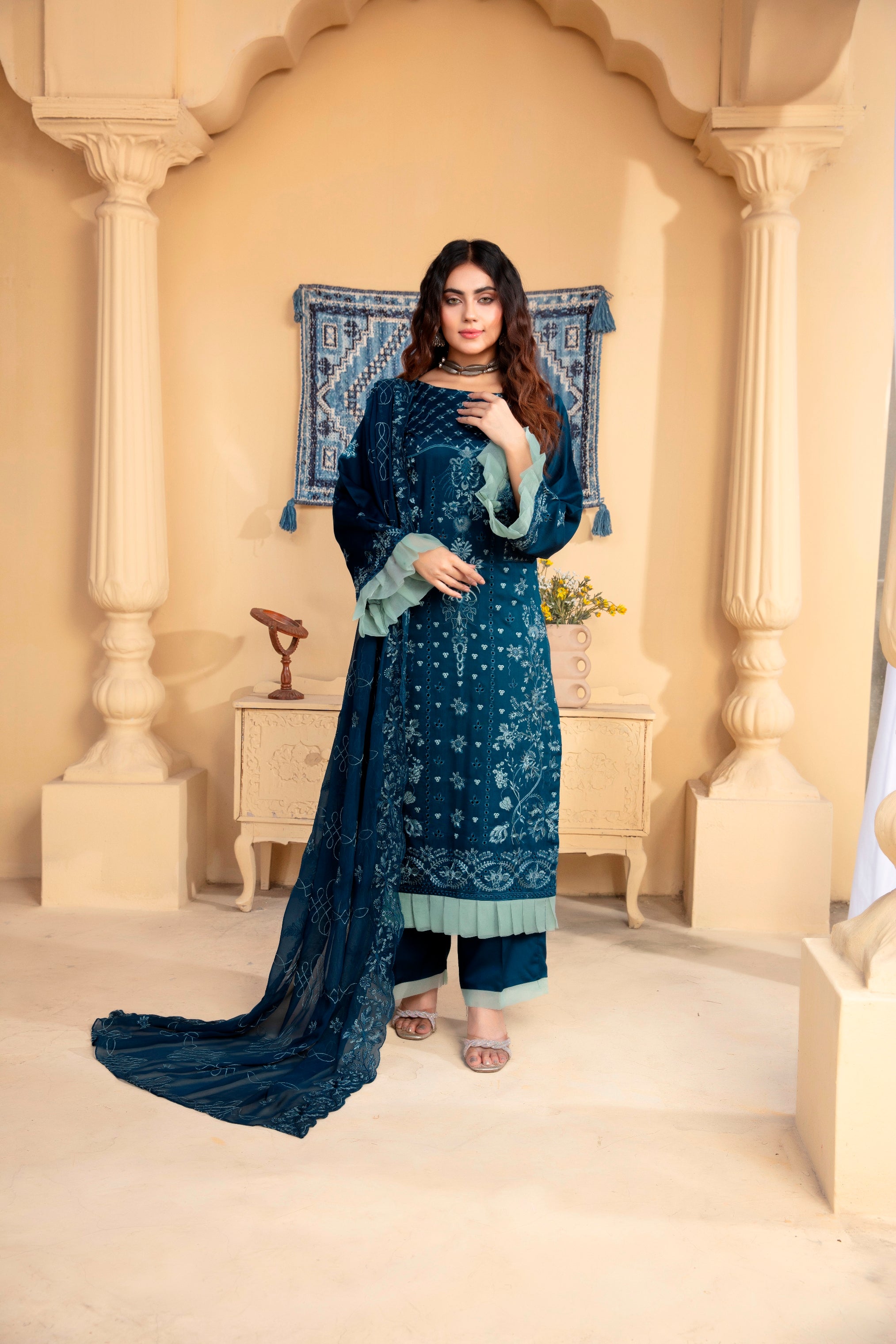 3-Pcs Luxury Embroidery Viscose Suit with Heavy Embroidery  Shirt Bamber Embroidery  Dupatta by Fiza Minahil (SN/1293)