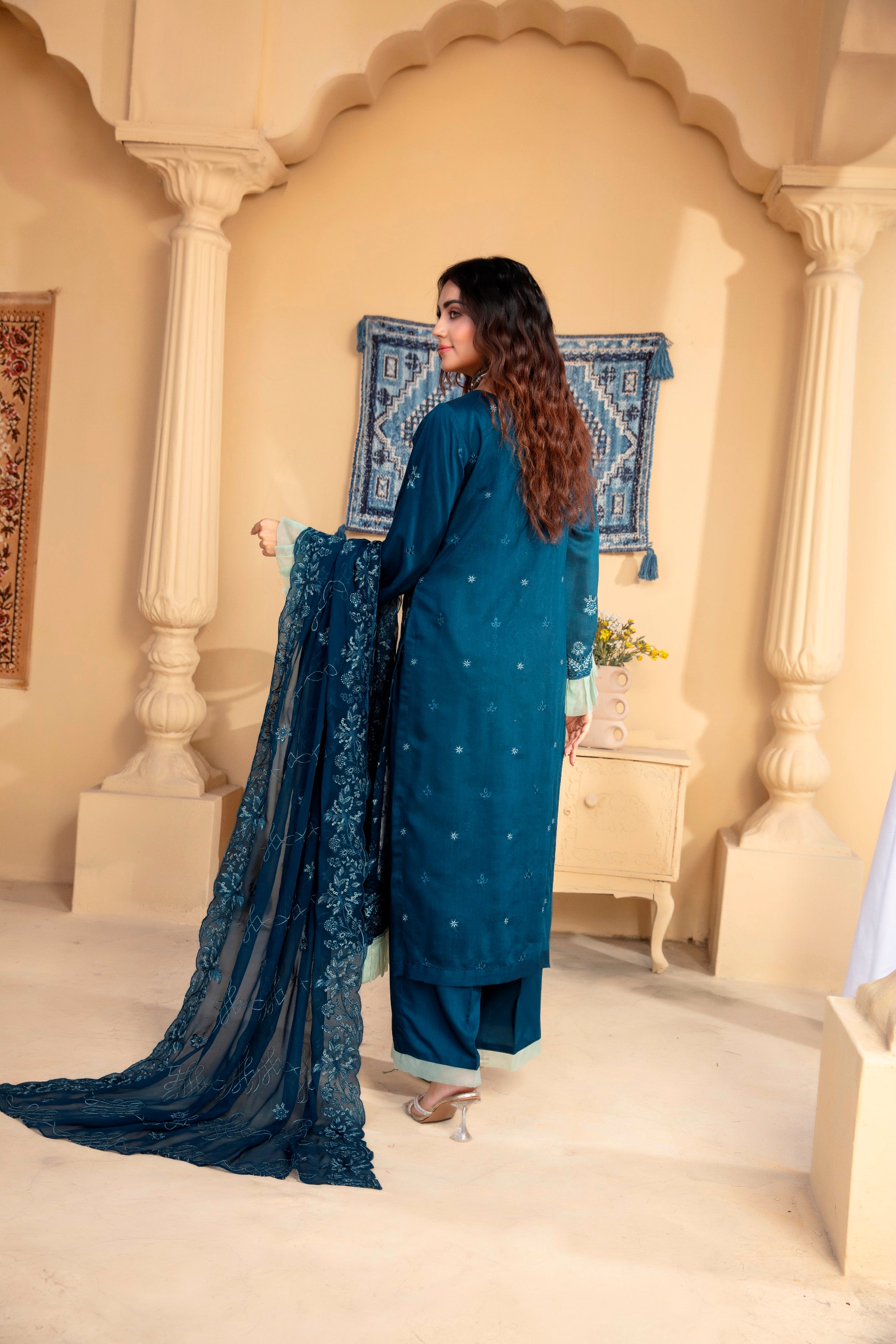 3-Pcs Luxury Embroidery Viscose Suit with Heavy Embroidery  Shirt Bamber Embroidery  Dupatta by Fiza Minahil (SN/1293)