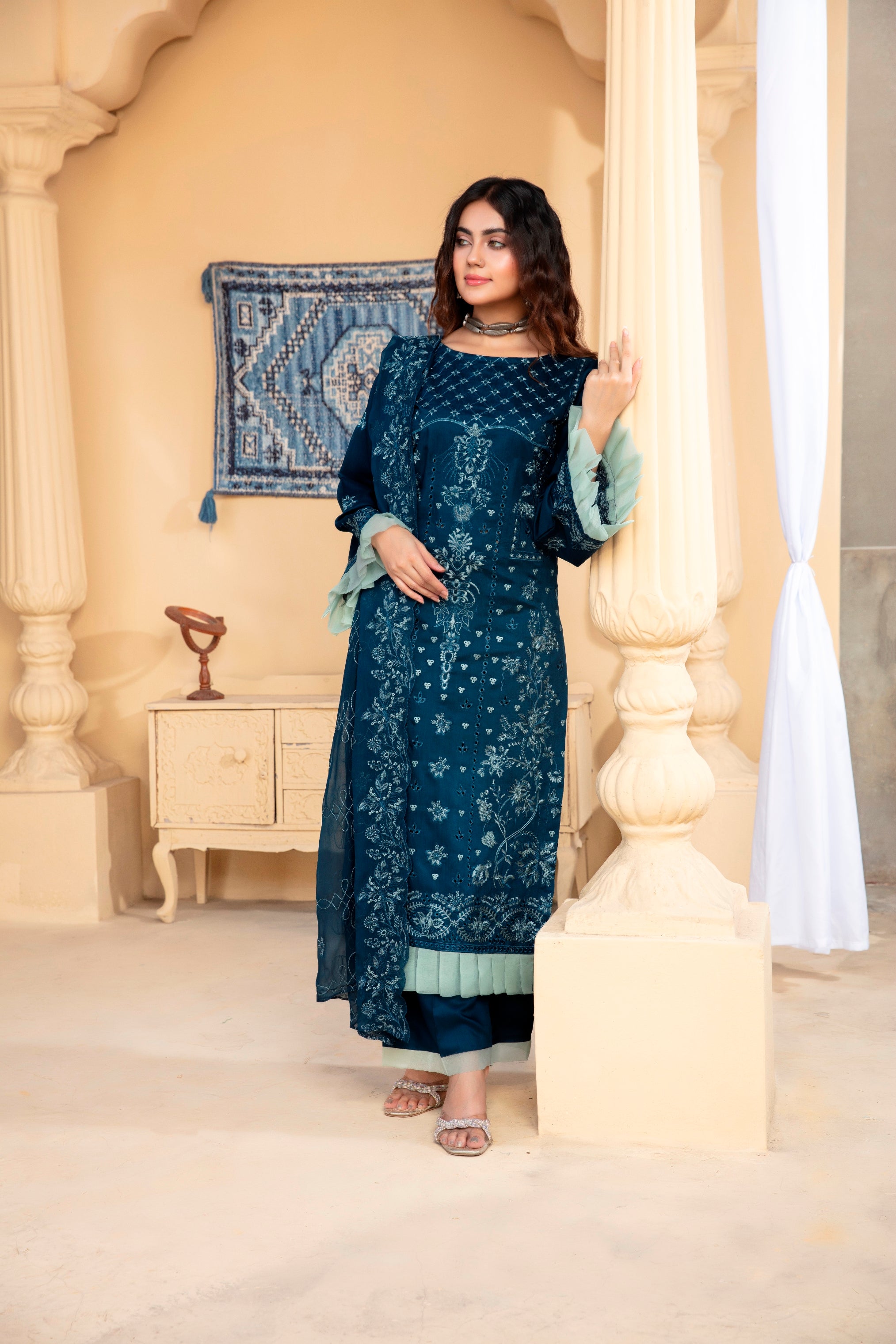3-Pcs Luxury Embroidery Viscose Suit with Heavy Embroidery  Shirt Bamber Embroidery  Dupatta by Fiza Minahil (SN/1293)