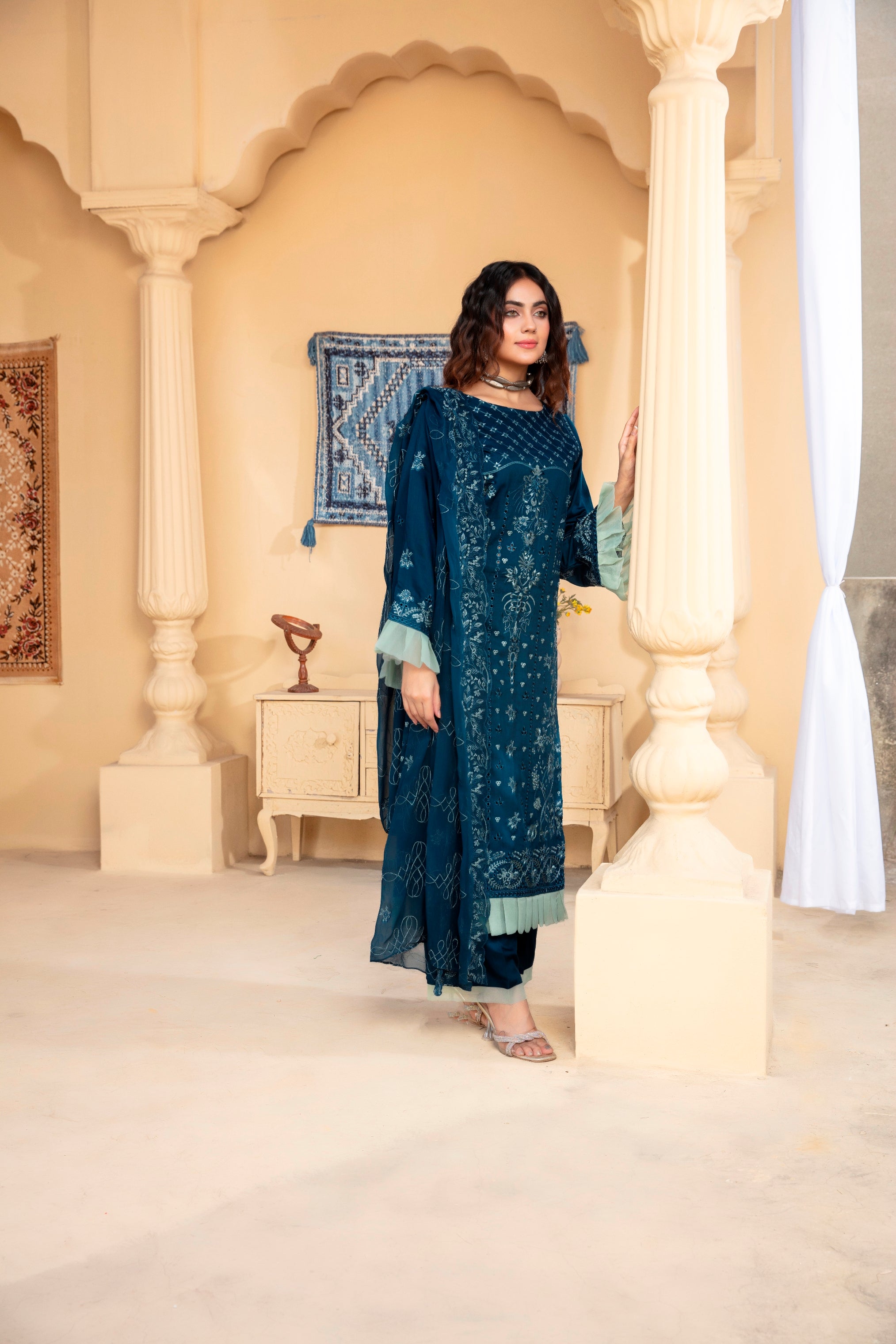 3-Pcs Luxury Embroidery Viscose Suit with Heavy Embroidery  Shirt Bamber Embroidery  Dupatta by Fiza Minahil (SN/1293)