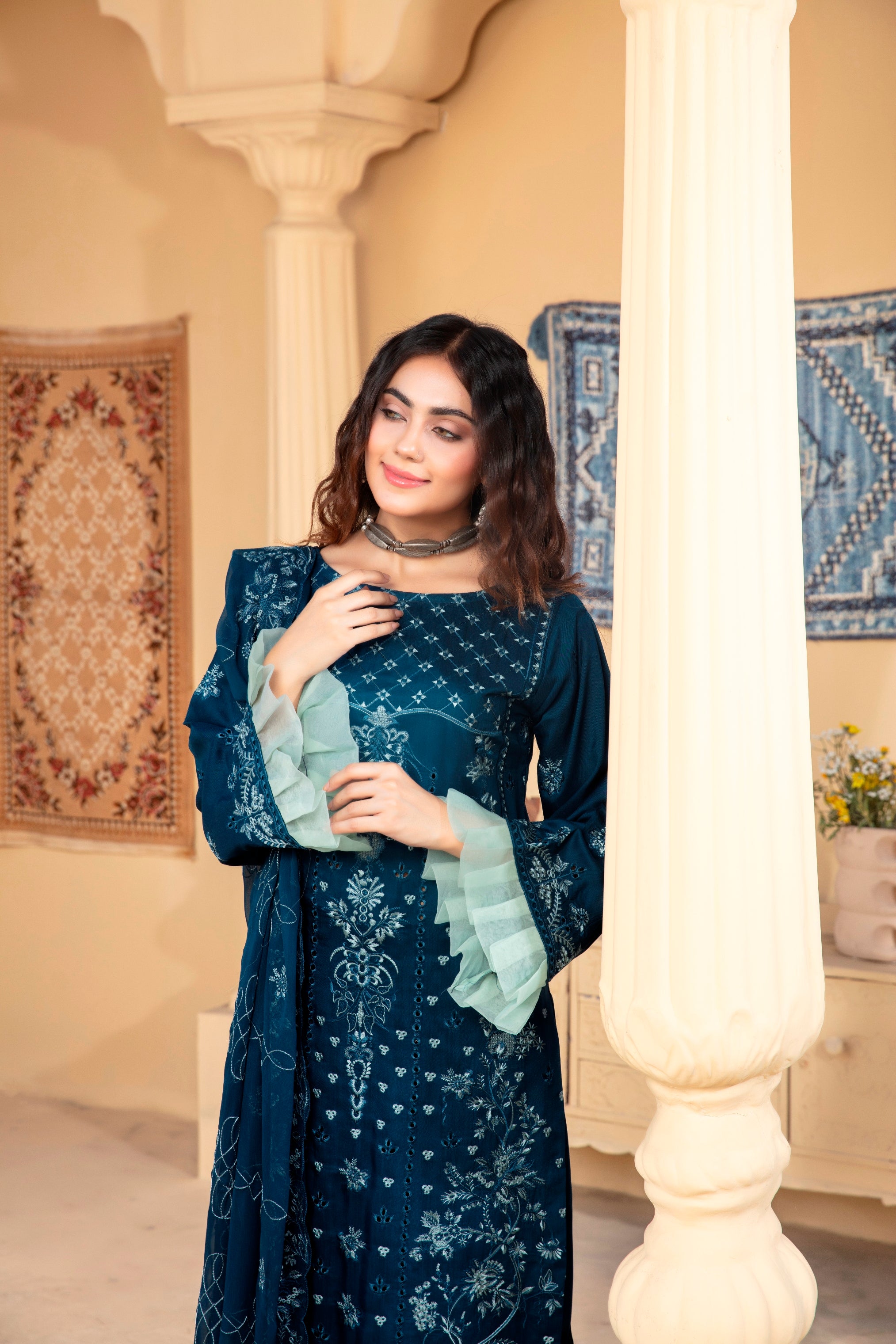 3-Pcs Luxury Embroidery Viscose Suit with Heavy Embroidery  Shirt Bamber Embroidery  Dupatta by Fiza Minahil (SN/1293)