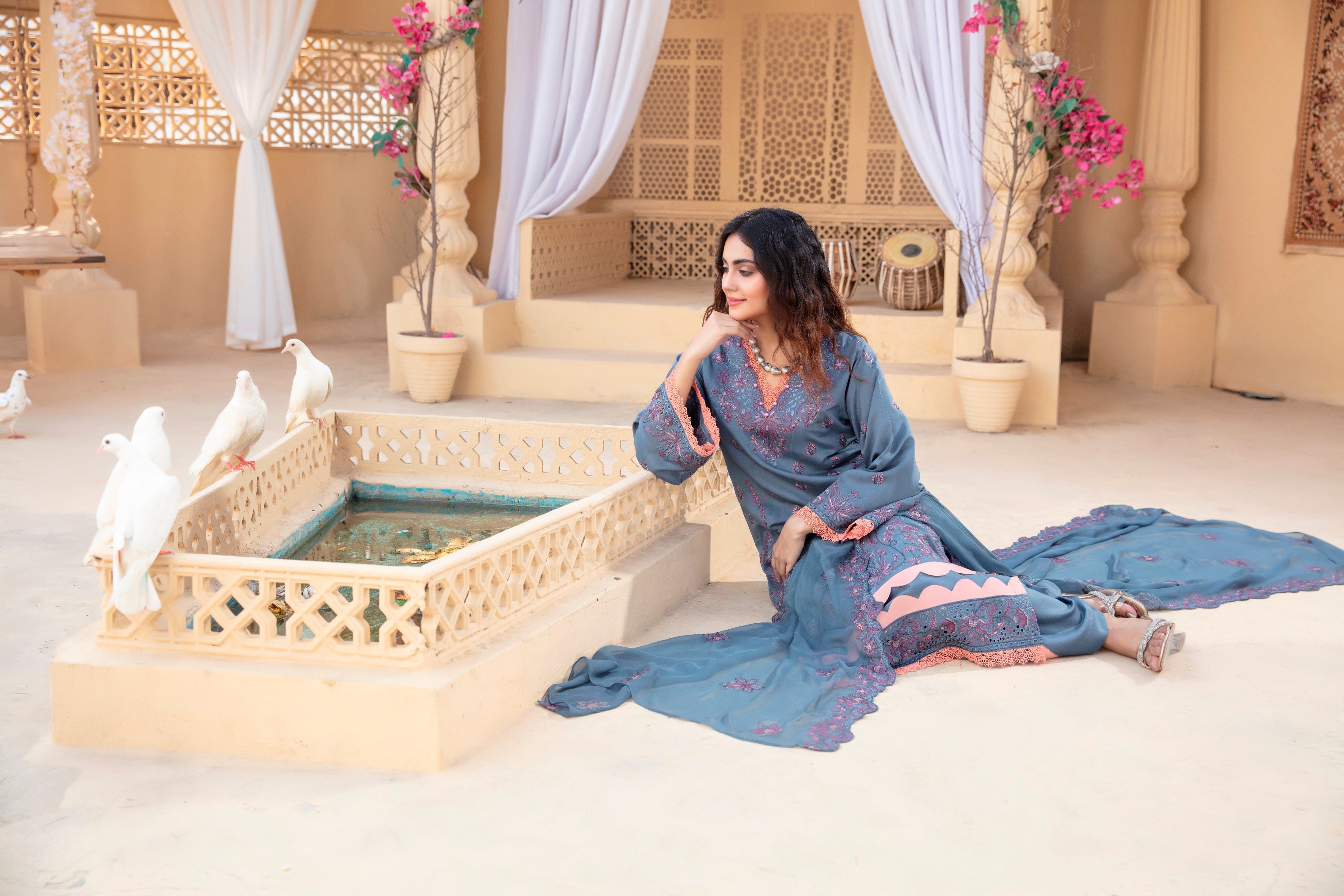 3-Pcs Luxury Embroidery Viscose Suit with Heavy Embroidery  Shirt Bamber Embroidery  Dupatta by Fiza Minahil (SN/1293.B)