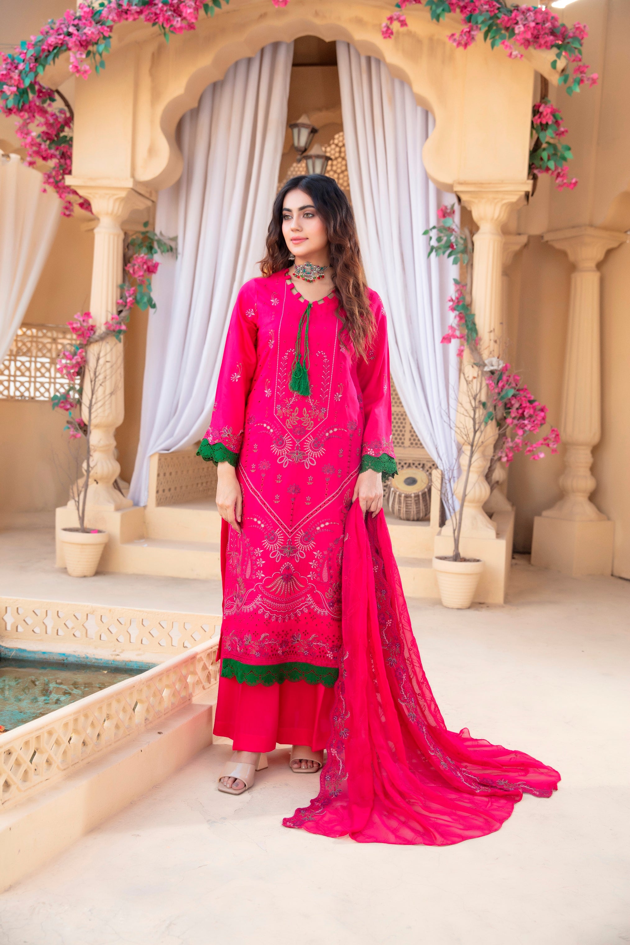 3-Pcs Luxury Embroidery Viscose Suit with Heavy Embroidery  Shirt Bamber Embroidery  Dupatta by Fiza Minahil (SN/1293.C)