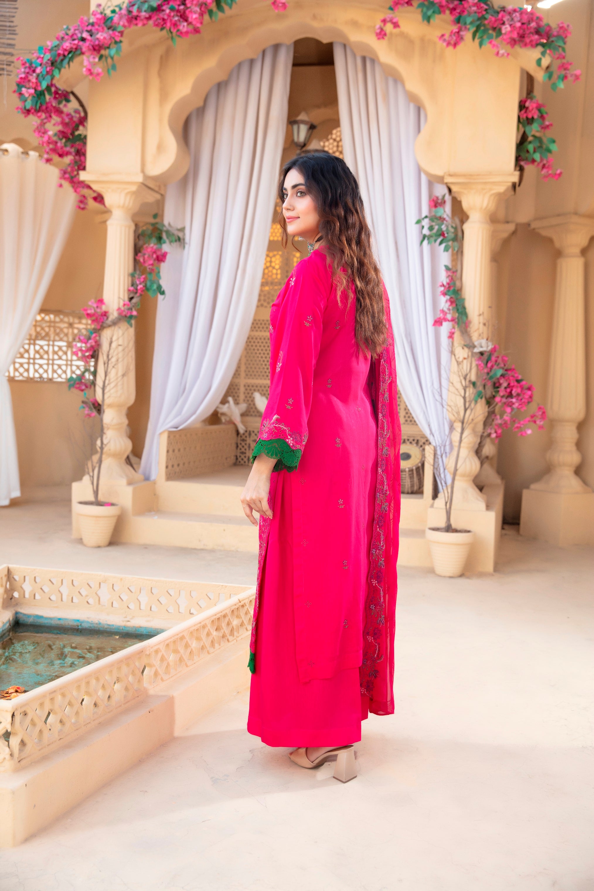 3-Pcs Luxury Embroidery Viscose Suit with Heavy Embroidery  Shirt Bamber Embroidery  Dupatta by Fiza Minahil (SN/1293.C)