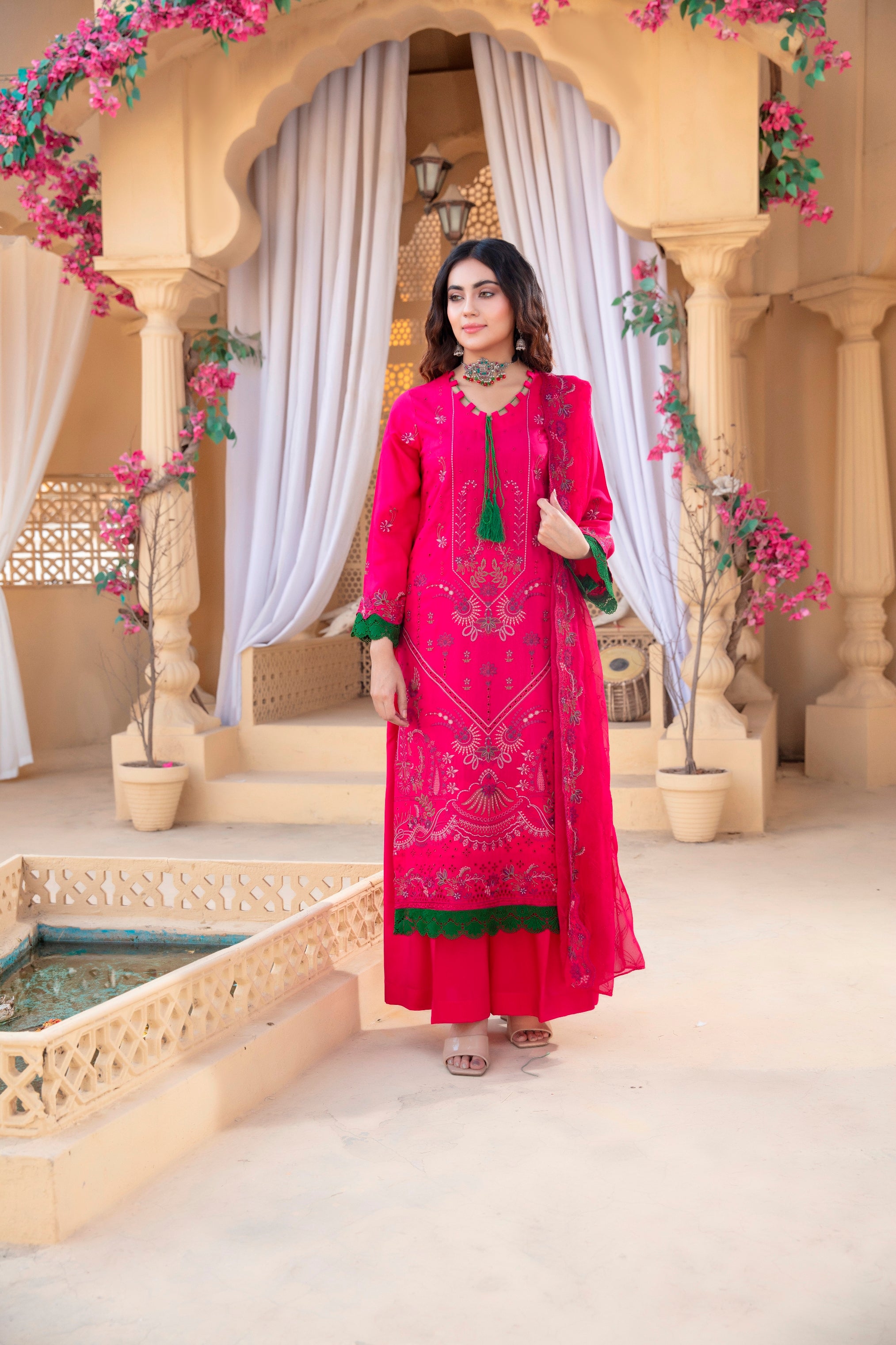 3-Pcs Luxury Embroidery Viscose Suit with Heavy Embroidery  Shirt Bamber Embroidery  Dupatta by Fiza Minahil (SN/1293.C)