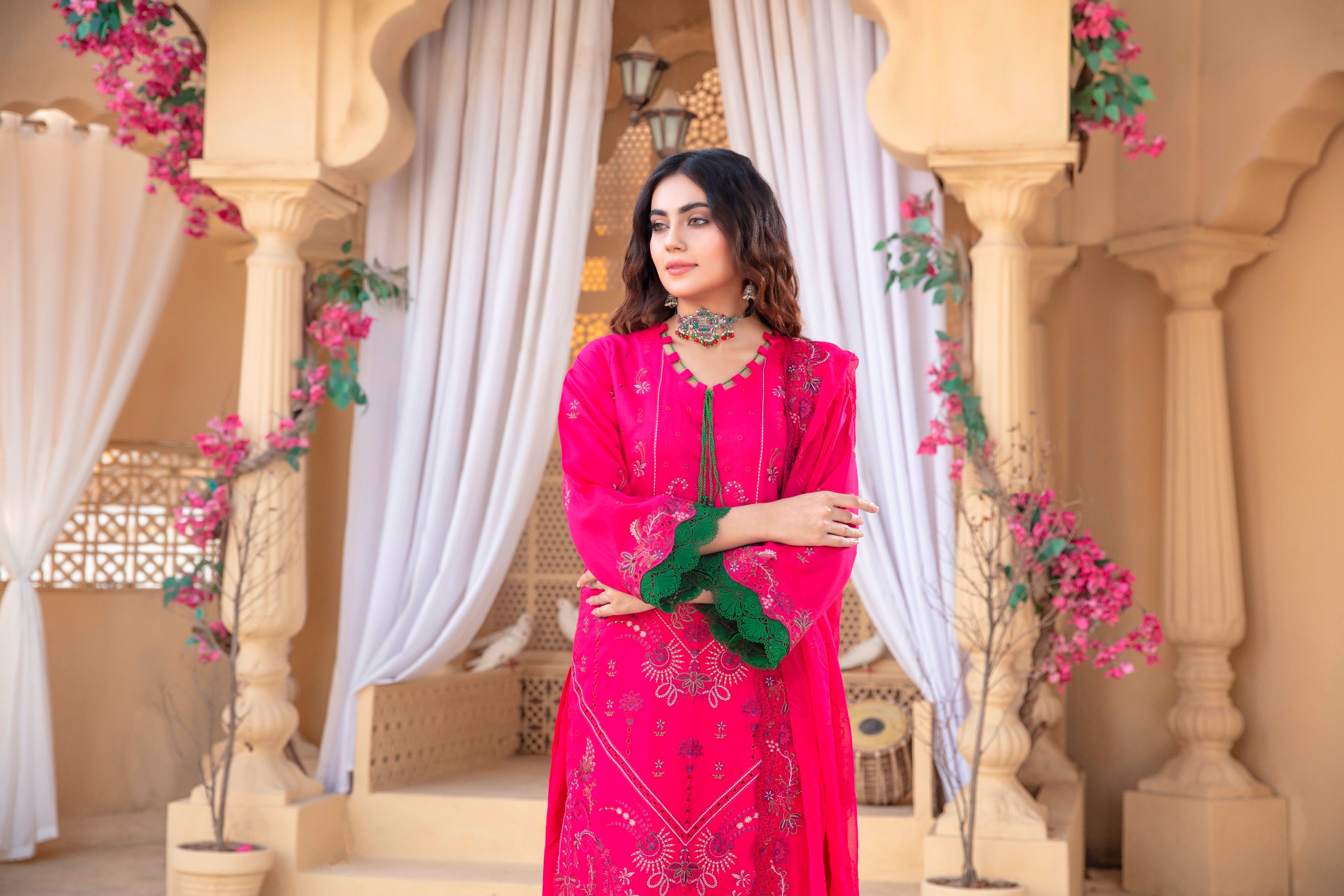 3-Pcs Luxury Embroidery Viscose Suit with Heavy Embroidery  Shirt Bamber Embroidery  Dupatta by Fiza Minahil (SN/1293.C)