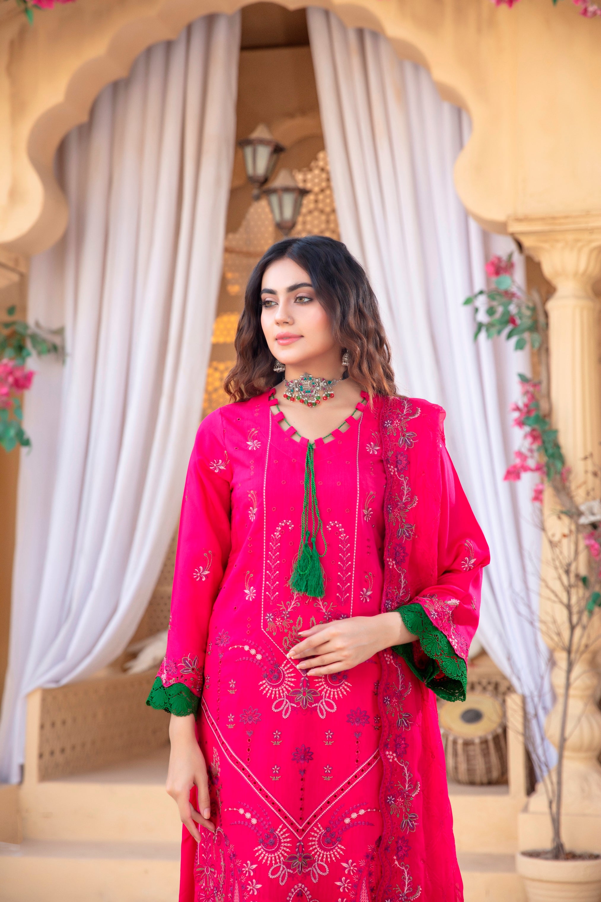 3-Pcs Luxury Embroidery Viscose Suit with Heavy Embroidery  Shirt Bamber Embroidery  Dupatta by Fiza Minahil (SN/1293.C)