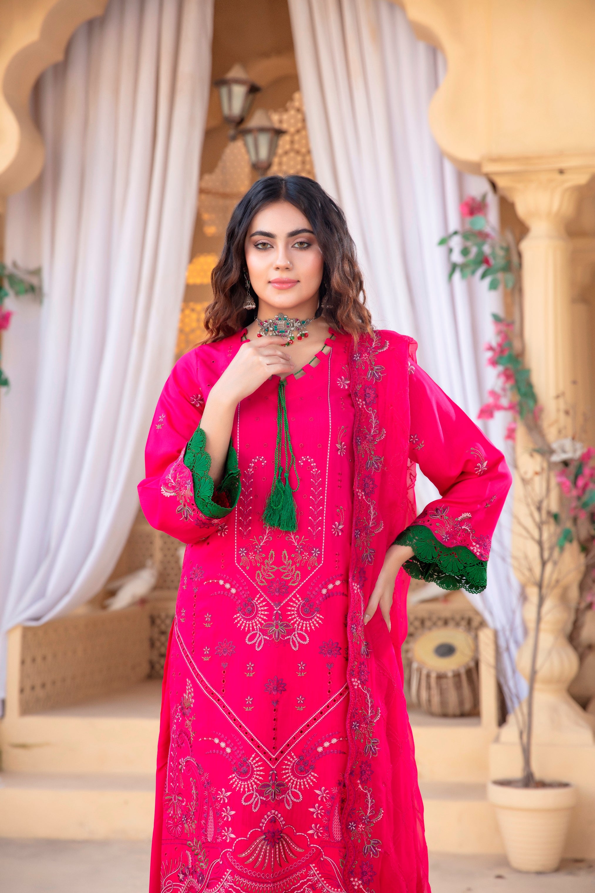 3-Pcs Luxury Embroidery Viscose Suit with Heavy Embroidery  Shirt Bamber Embroidery  Dupatta by Fiza Minahil (SN/1293.C)