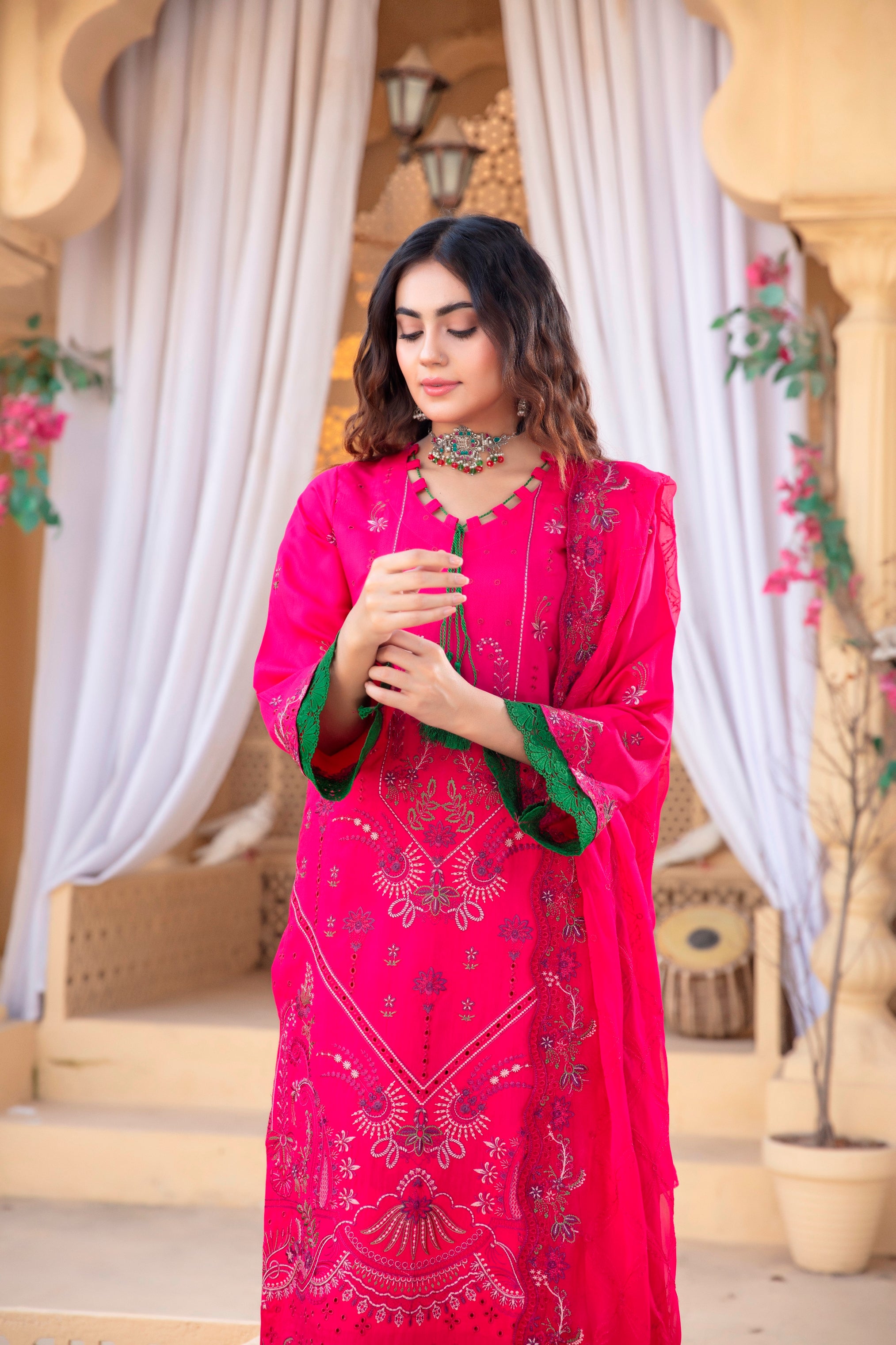 3-Pcs Luxury Embroidery Viscose Suit with Heavy Embroidery  Shirt Bamber Embroidery  Dupatta by Fiza Minahil (SN/1293.C)