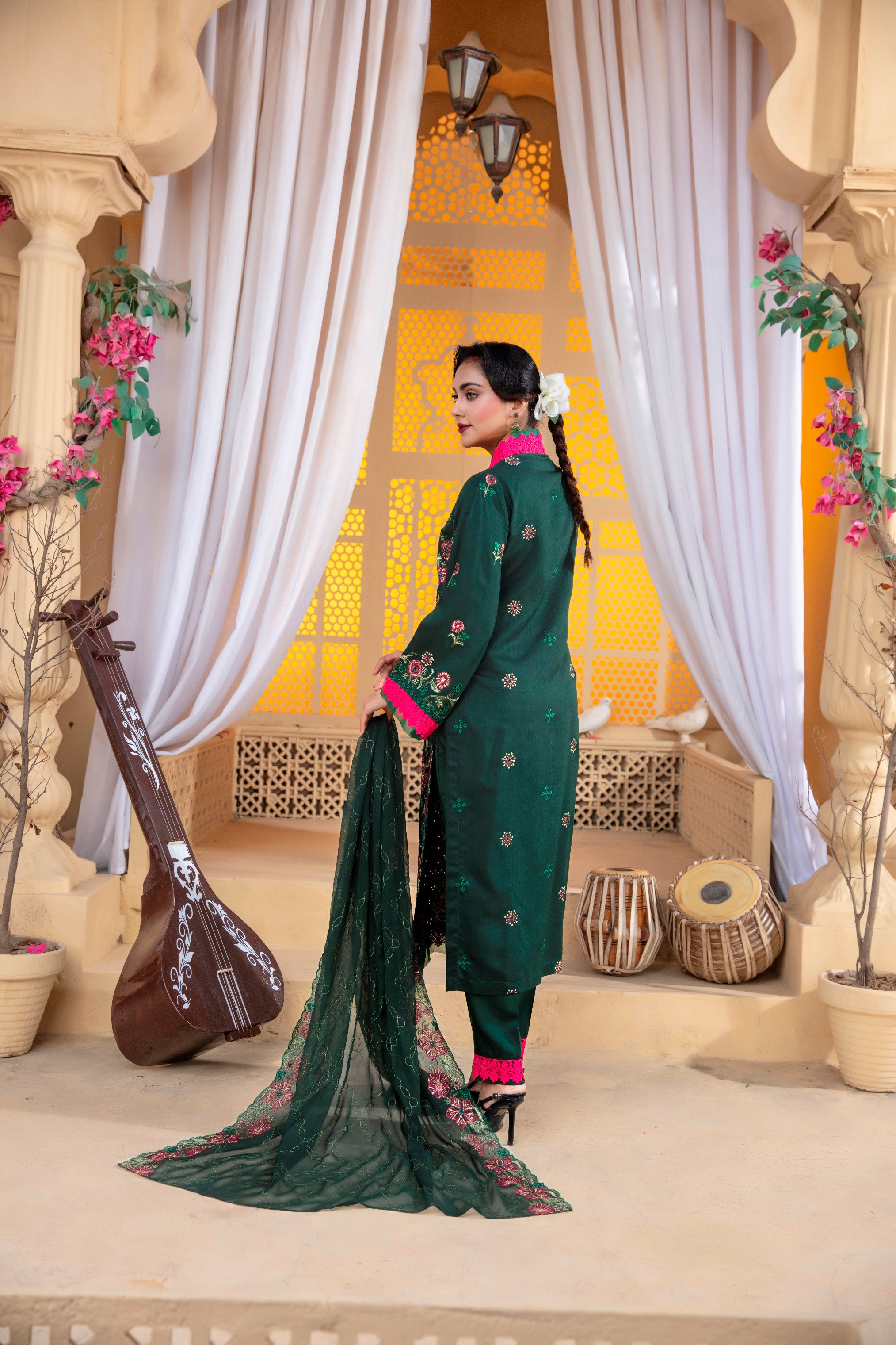 3-Pcs Luxury Embroidery Viscose Suit with Heavy Embroidery  Shirt Bamber Embroidery  Dupatta by Fiza Minahil (SN/1293.D)