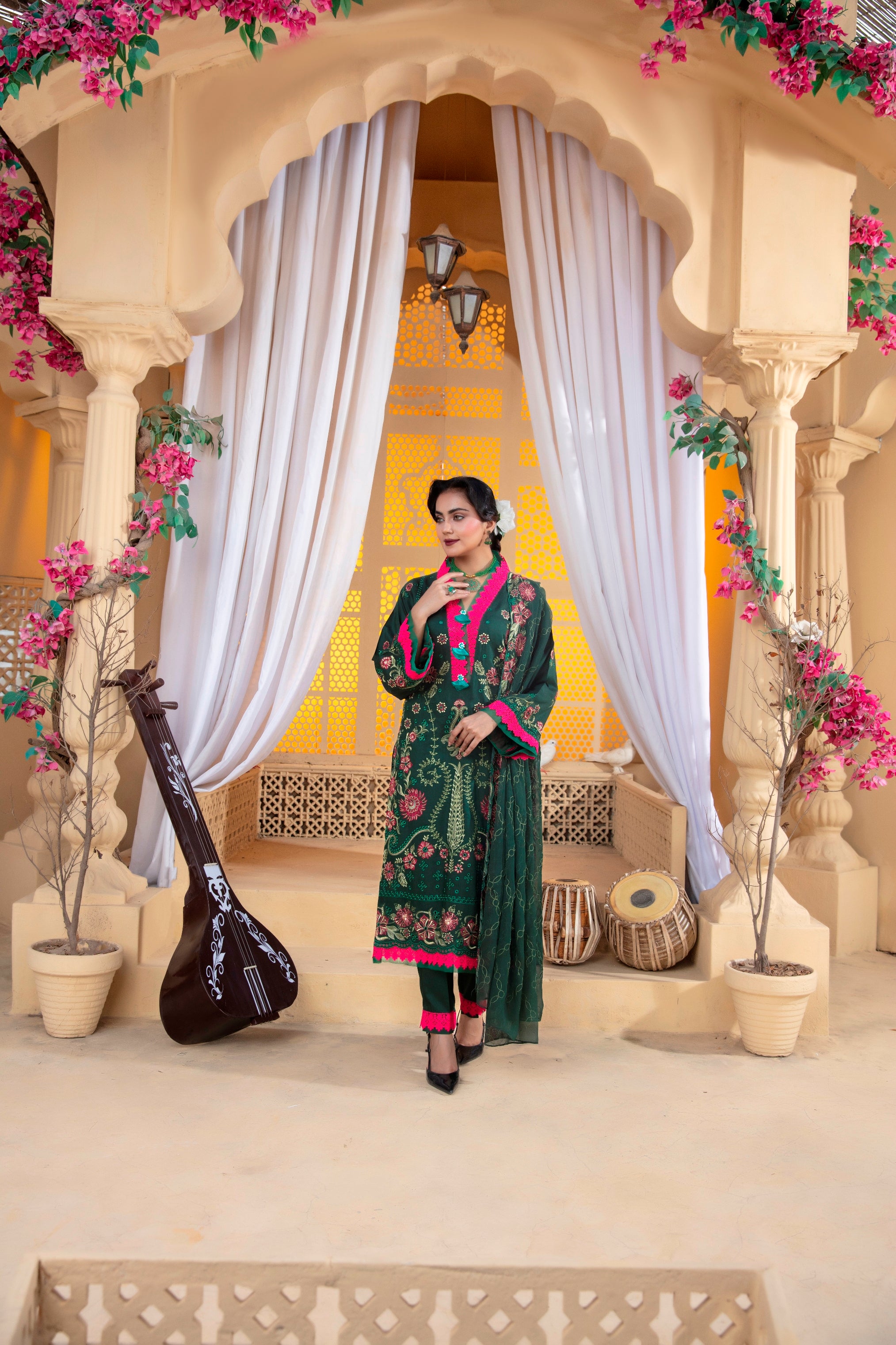 3-Pcs Luxury Embroidery Viscose Suit with Heavy Embroidery  Shirt Bamber Embroidery  Dupatta by Fiza Minahil (SN/1293.D)