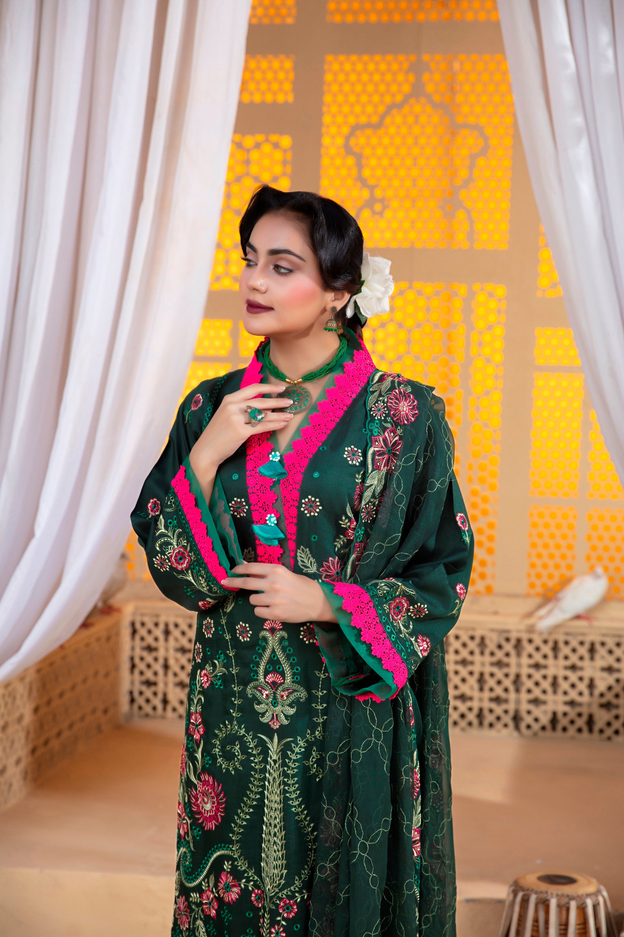 3-Pcs Luxury Embroidery Viscose Suit with Heavy Embroidery  Shirt Bamber Embroidery  Dupatta by Fiza Minahil (SN/1293.D)