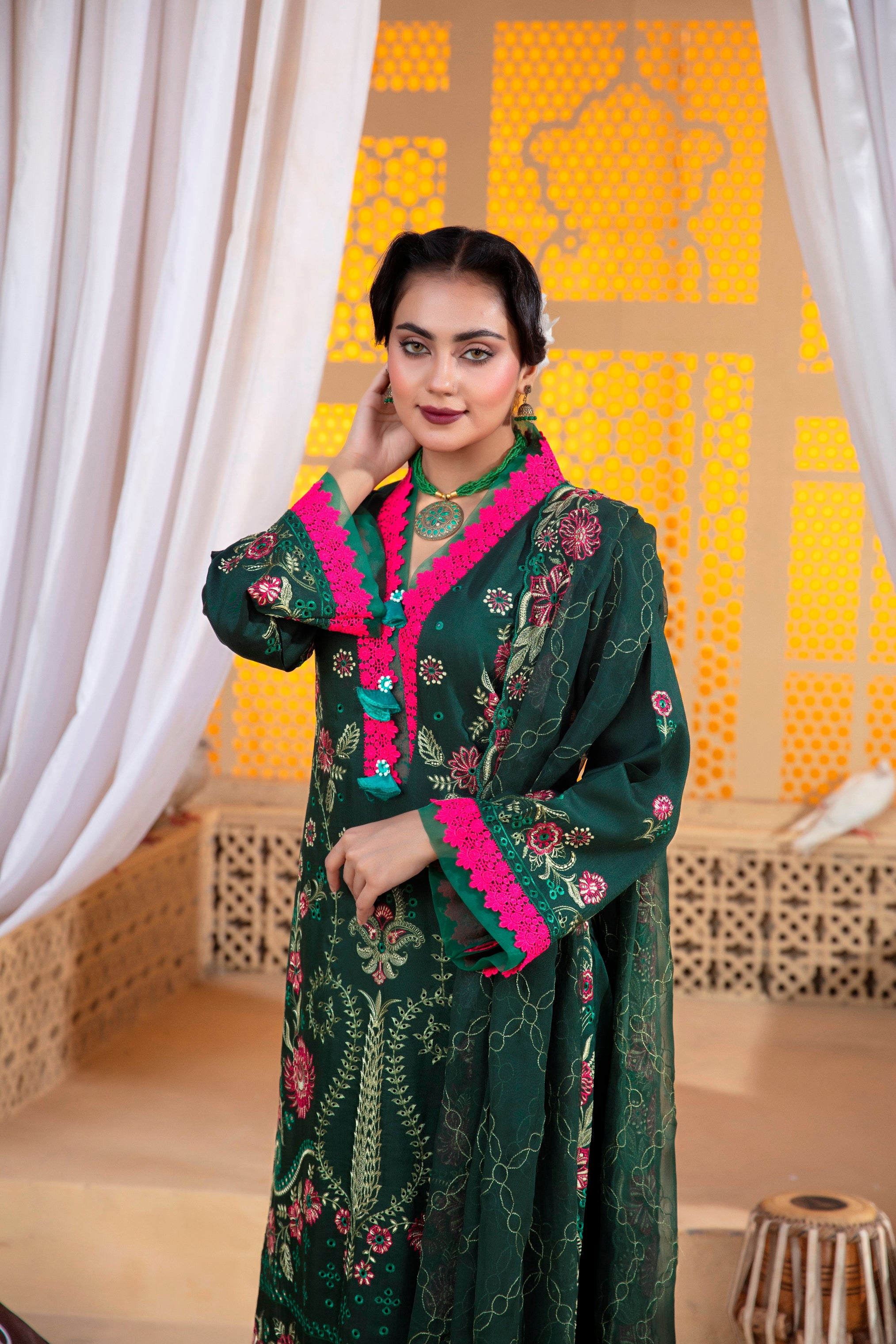 3-Pcs Luxury Embroidery Viscose Suit with Heavy Embroidery  Shirt Bamber Embroidery  Dupatta by Fiza Minahil (SN/1293.D)