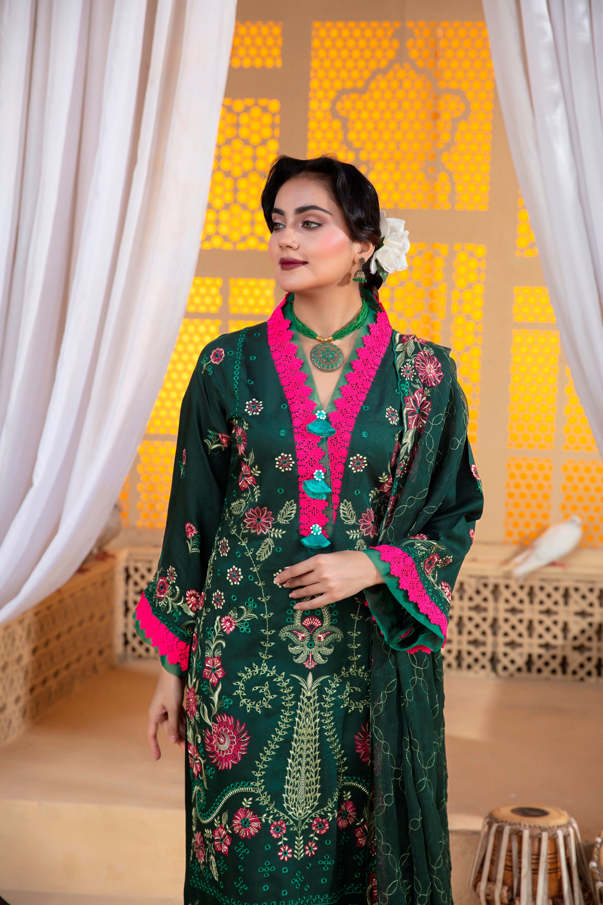 3-Pcs Luxury Embroidery Viscose Suit with Heavy Embroidery  Shirt Bamber Embroidery  Dupatta by Fiza Minahil (SN/1293.D)