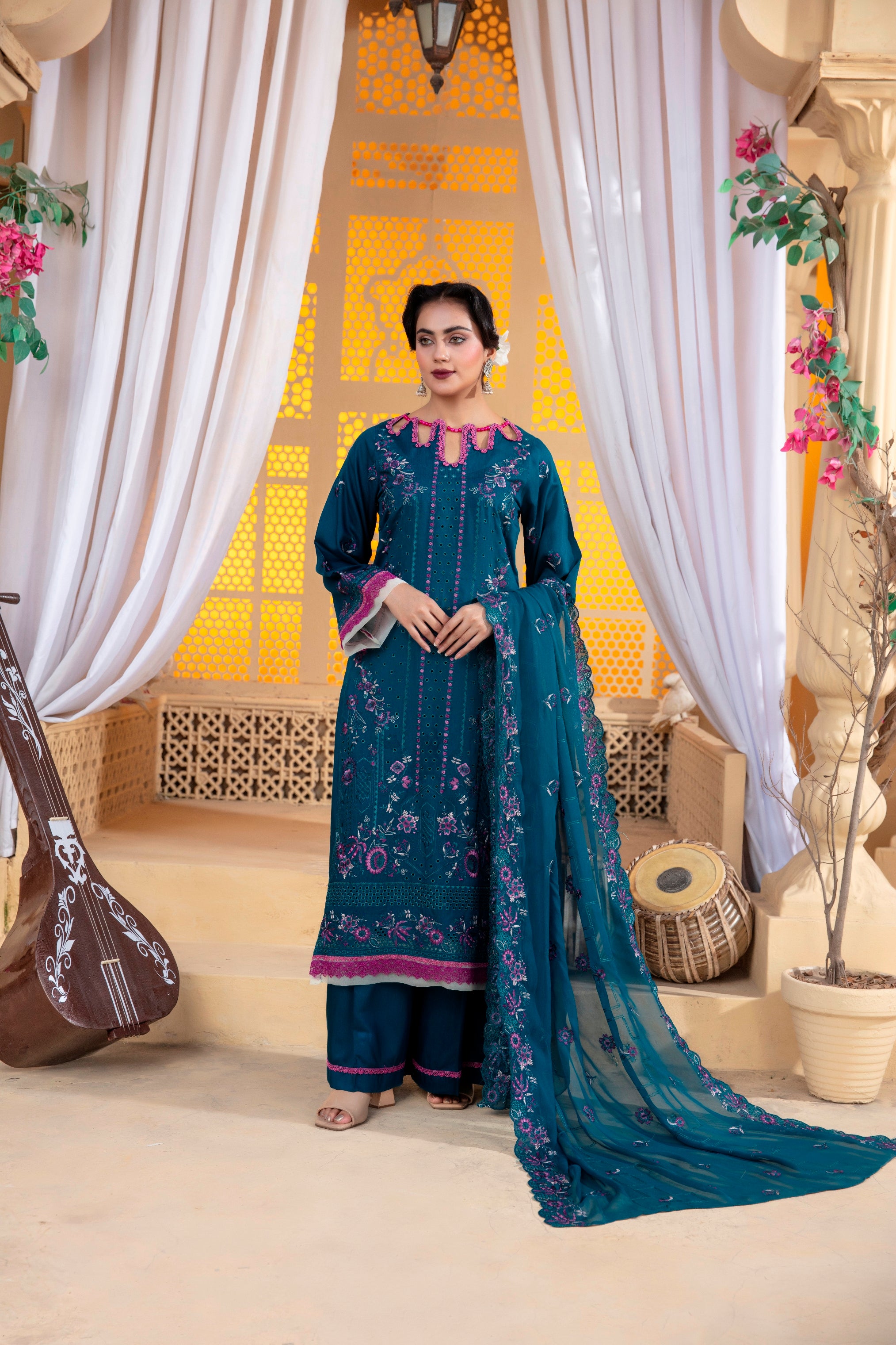 3-Pcs Luxury Embroidery Viscose Suit with Heavy Embroidery  Shirt Bamber Embroidery  Dupatta by Fiza Minahil (SN/1293.E)
