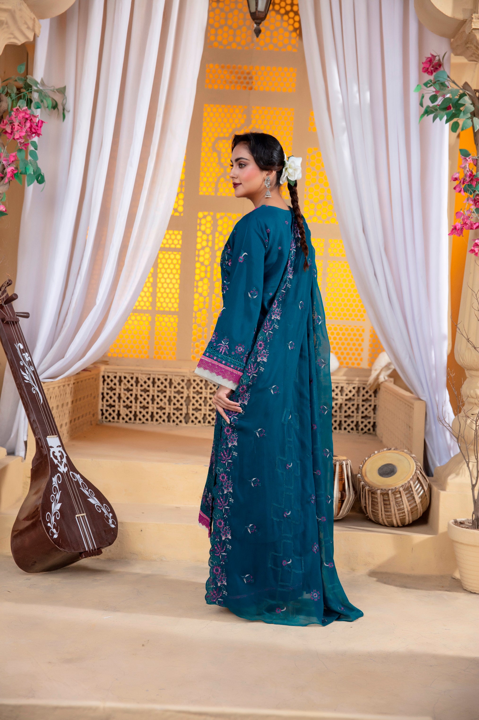 3-Pcs Luxury Embroidery Viscose Suit with Heavy Embroidery  Shirt Bamber Embroidery  Dupatta by Fiza Minahil (SN/1293.E)