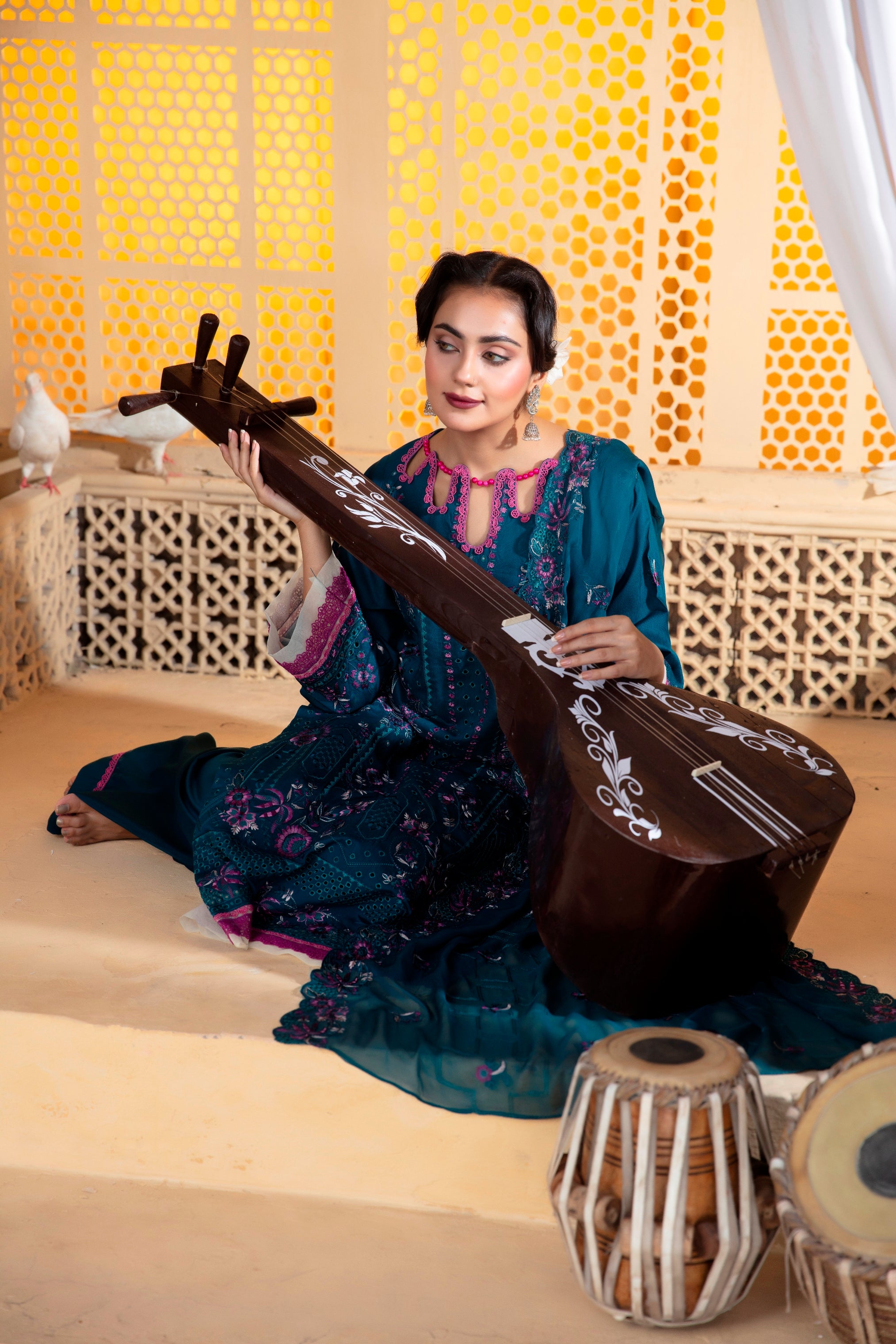 3-Pcs Luxury Embroidery Viscose Suit with Heavy Embroidery  Shirt Bamber Embroidery  Dupatta by Fiza Minahil (SN/1293.E)