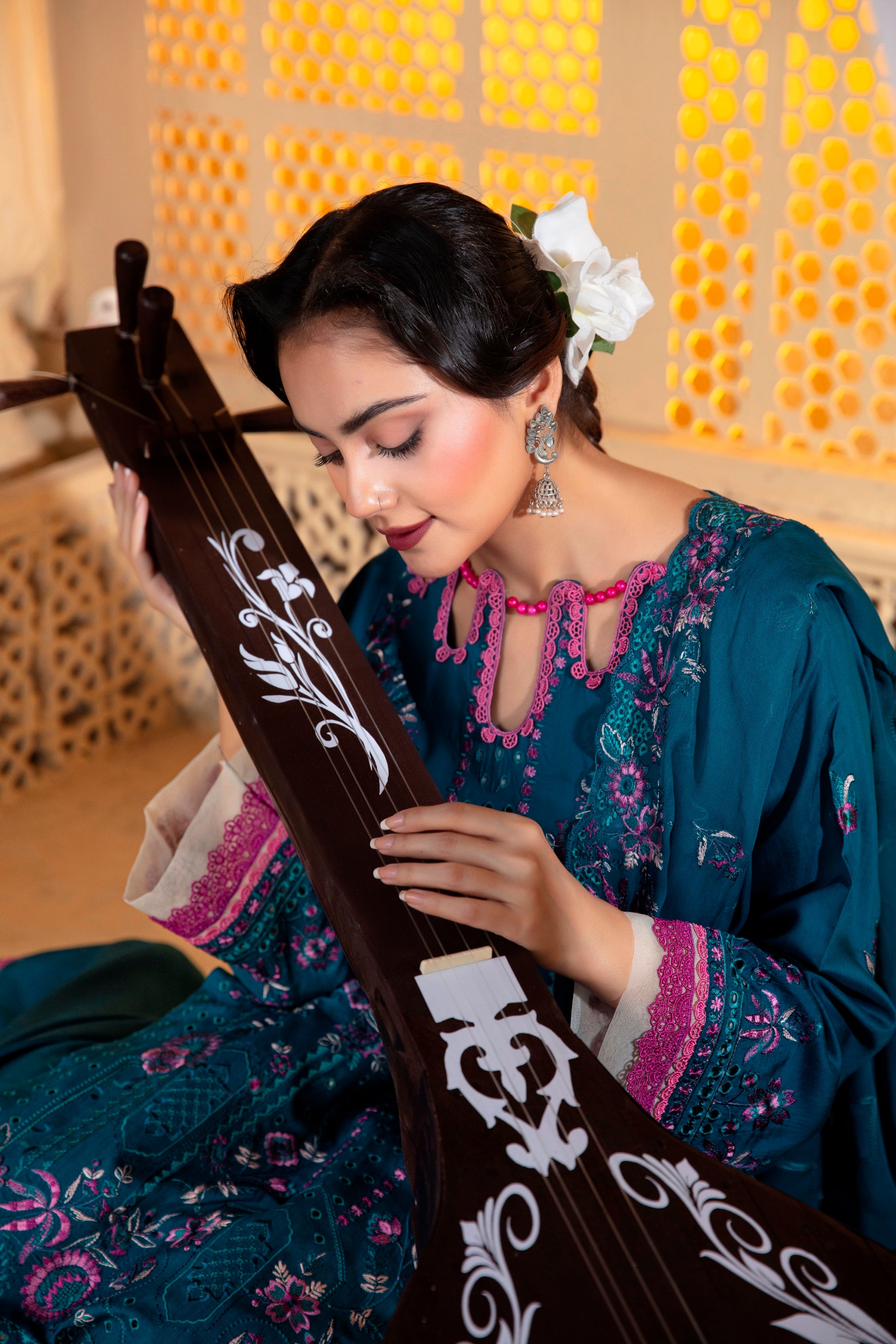 3-Pcs Luxury Embroidery Viscose Suit with Heavy Embroidery  Shirt Bamber Embroidery  Dupatta by Fiza Minahil (SN/1293.E)