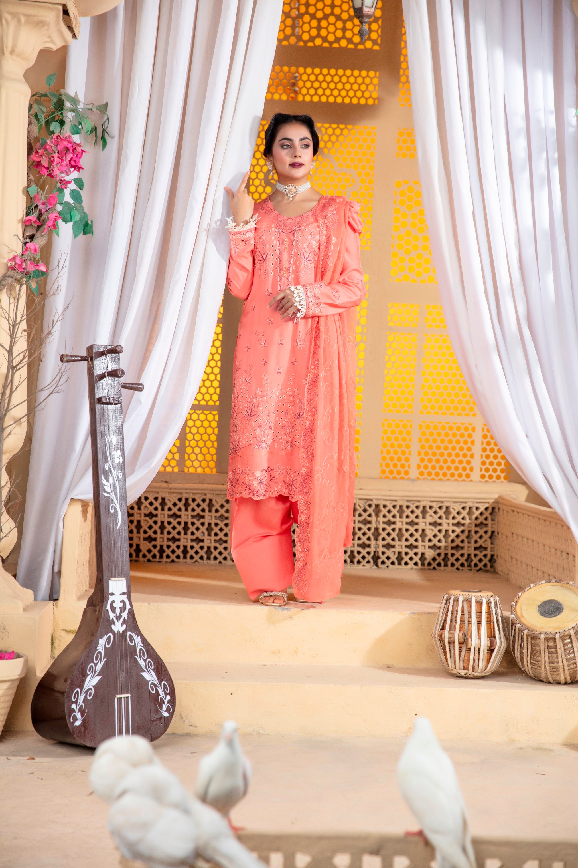 3-Pcs Luxury Embroidery Viscose Suit with Heavy Embroidery  Shirt Bamber Embroidery  Dupatta by Fiza Minahil (SN/1293.F)