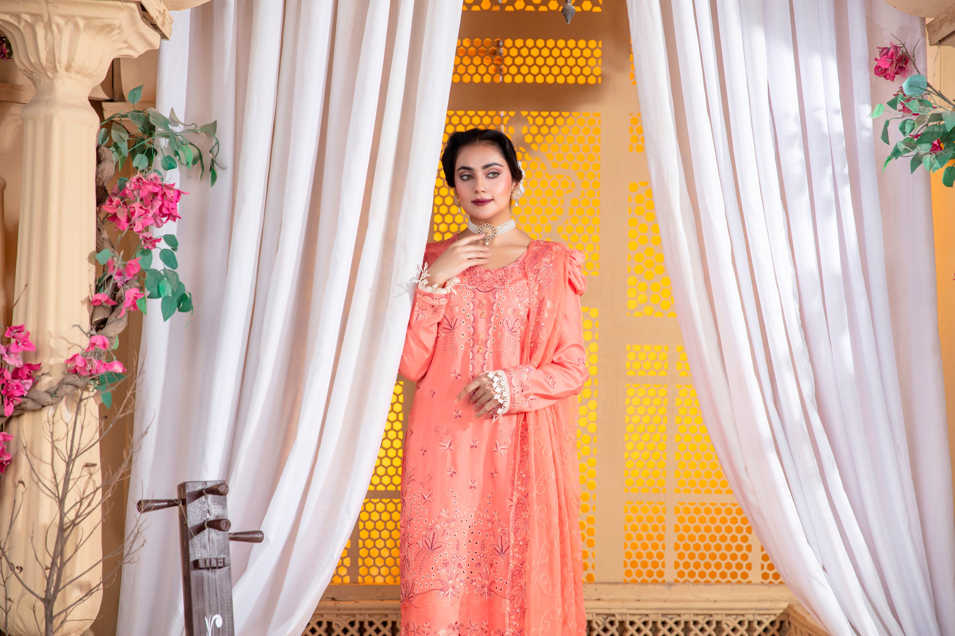 3-Pcs Luxury Embroidery Viscose Suit with Heavy Embroidery  Shirt Bamber Embroidery  Dupatta by Fiza Minahil (SN/1293.F)
