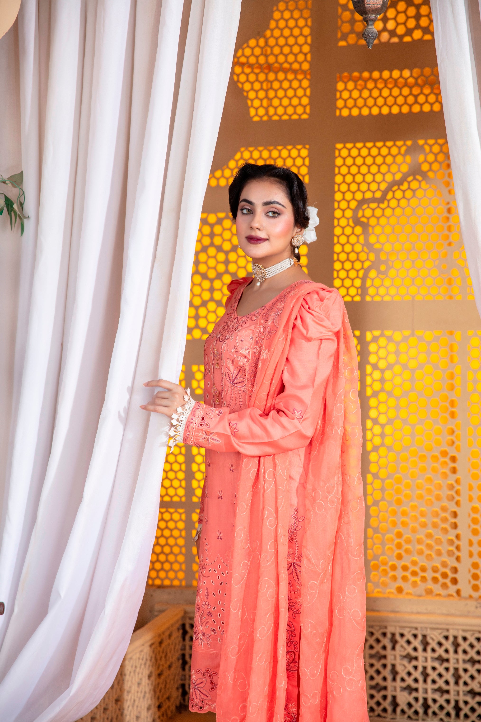 3-Pcs Luxury Embroidery Viscose Suit with Heavy Embroidery  Shirt Bamber Embroidery  Dupatta by Fiza Minahil (SN/1293.F)