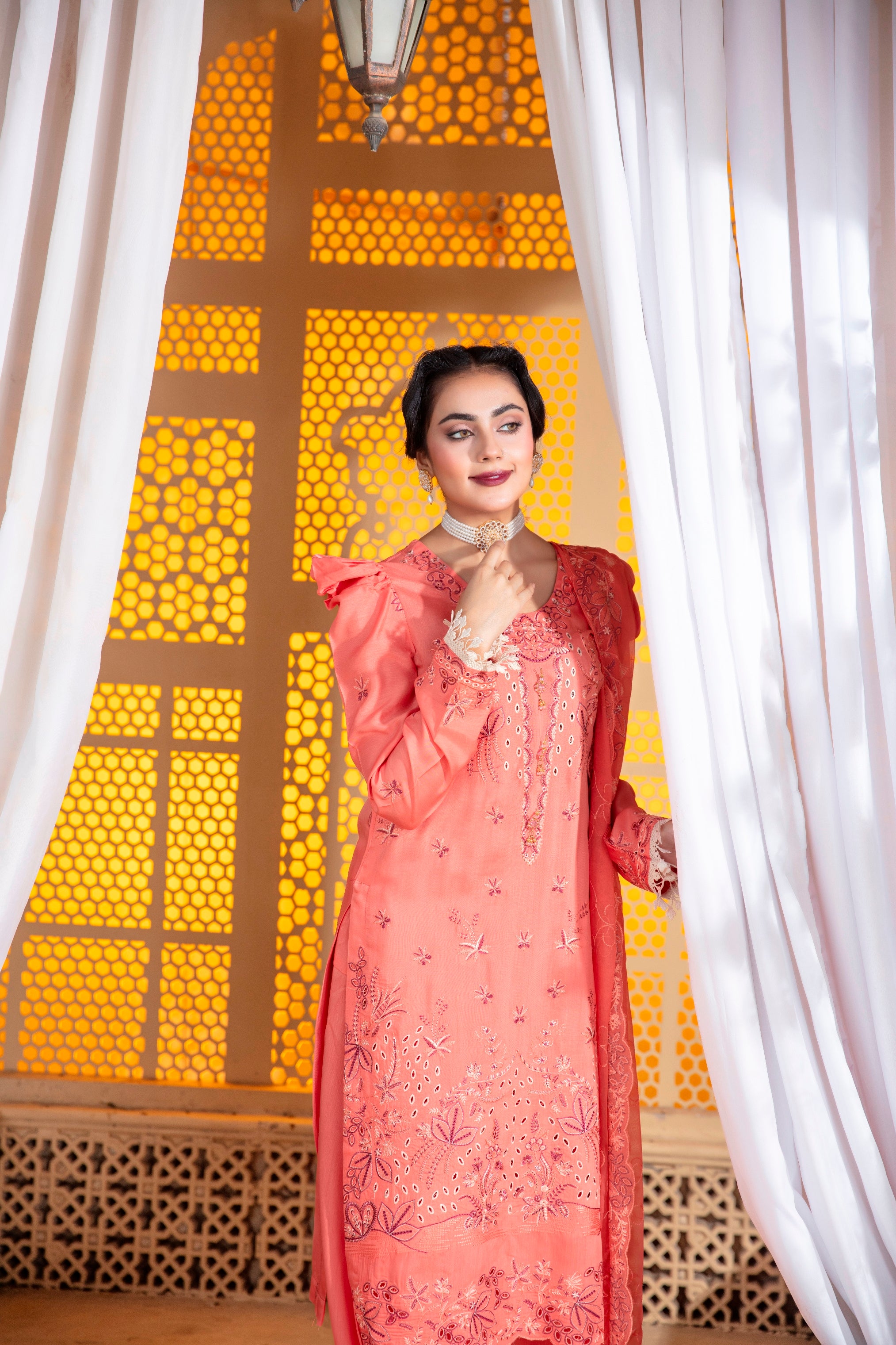 3-Pcs Luxury Embroidery Viscose Suit with Heavy Embroidery  Shirt Bamber Embroidery  Dupatta by Fiza Minahil (SN/1293.F)