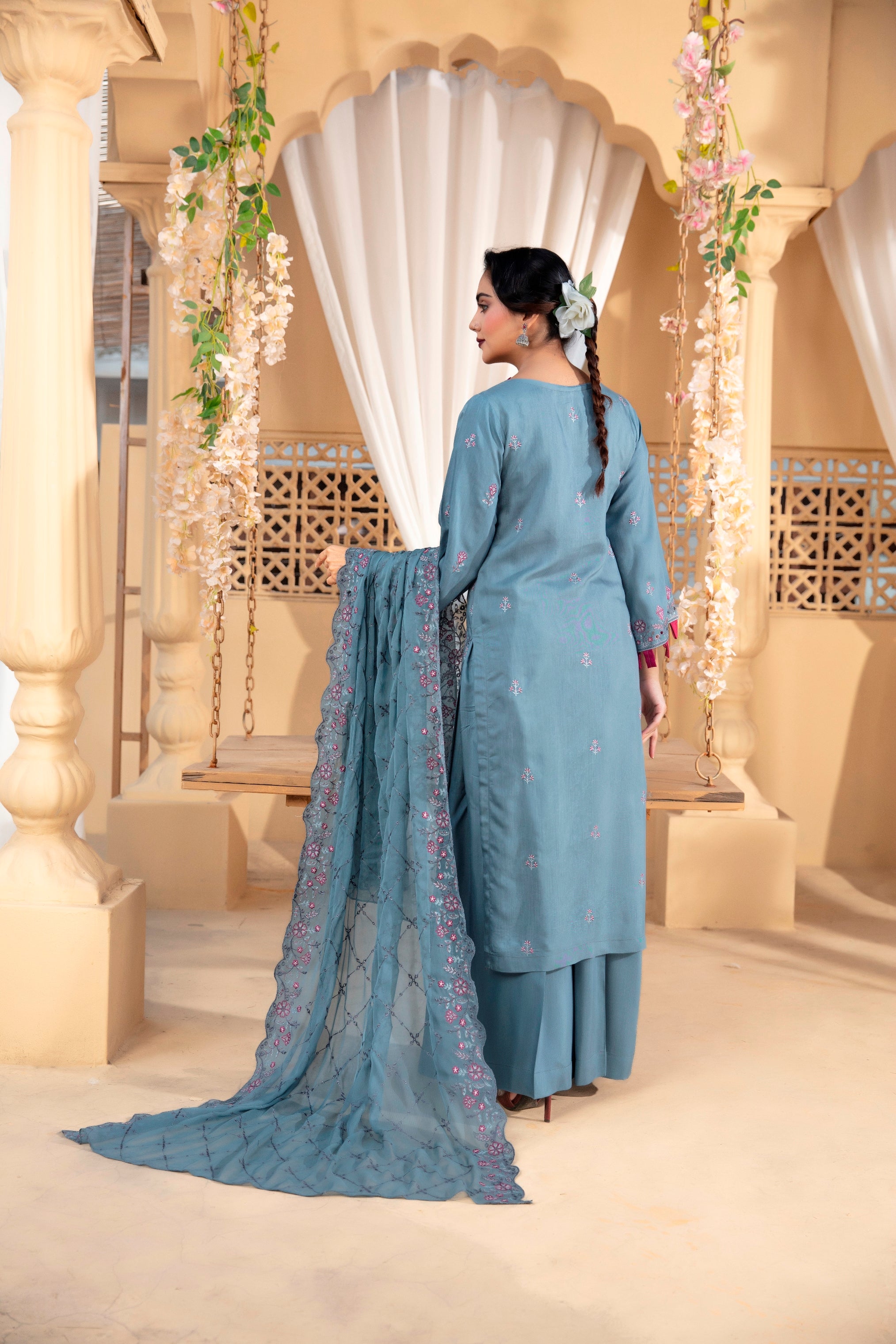3-Pcs Luxury Embroidery Viscose Suit with Heavy Embroidery  Shirt Bamber Embroidery  Dupatta by Fiza Minahil (SN/1293.G)