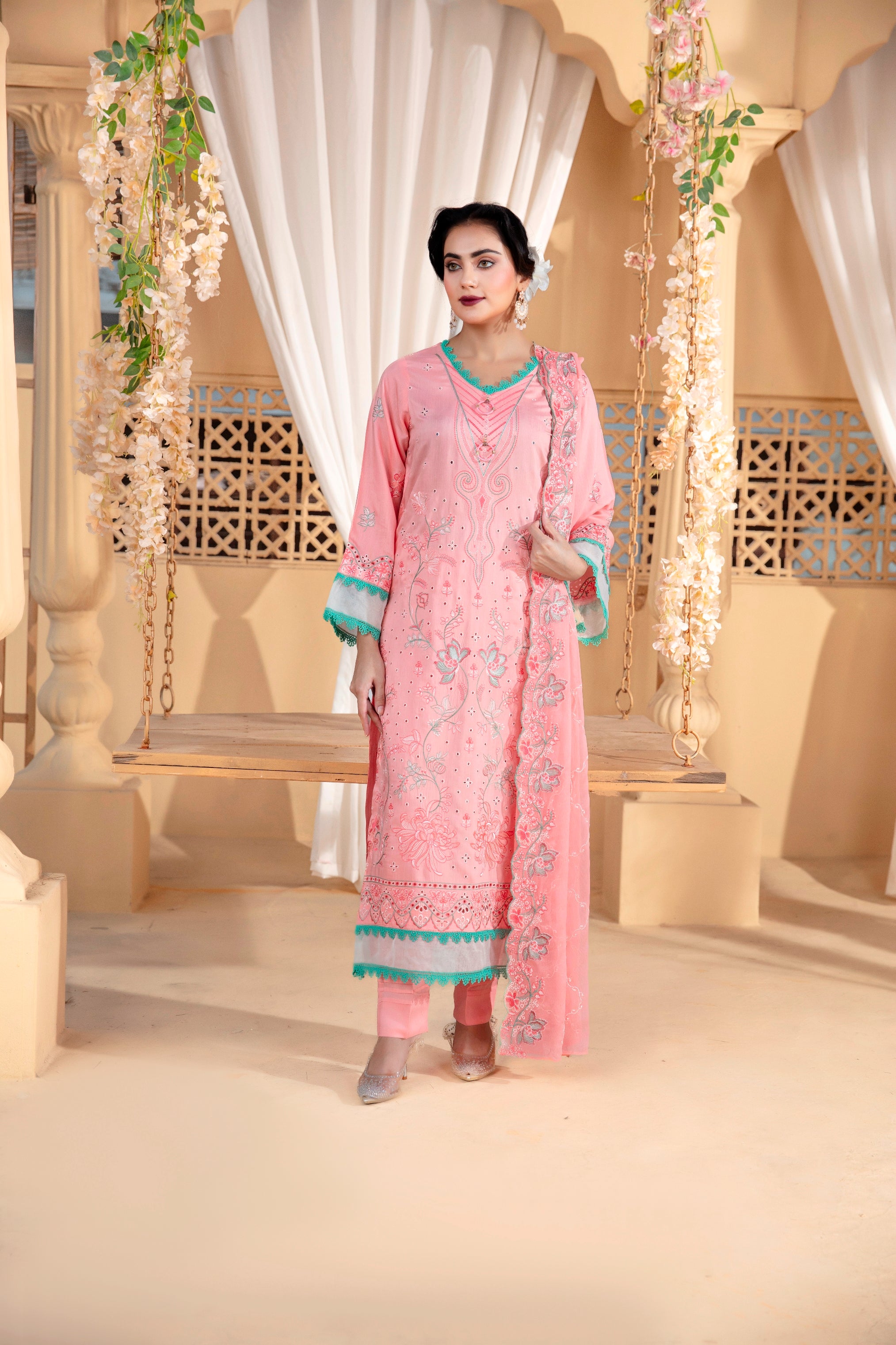 3-Pcs Luxury Embroidery Viscose Suit with Heavy Embroidery  Shirt Bamber Embroidery  Dupatta by Fiza Minahil (SN/1293.H)