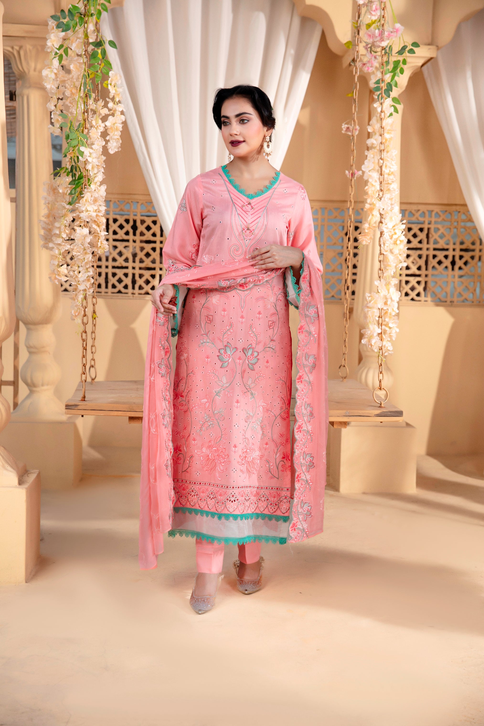 3-Pcs Luxury Embroidery Viscose Suit with Heavy Embroidery  Shirt Bamber Embroidery  Dupatta by Fiza Minahil (SN/1293.H)