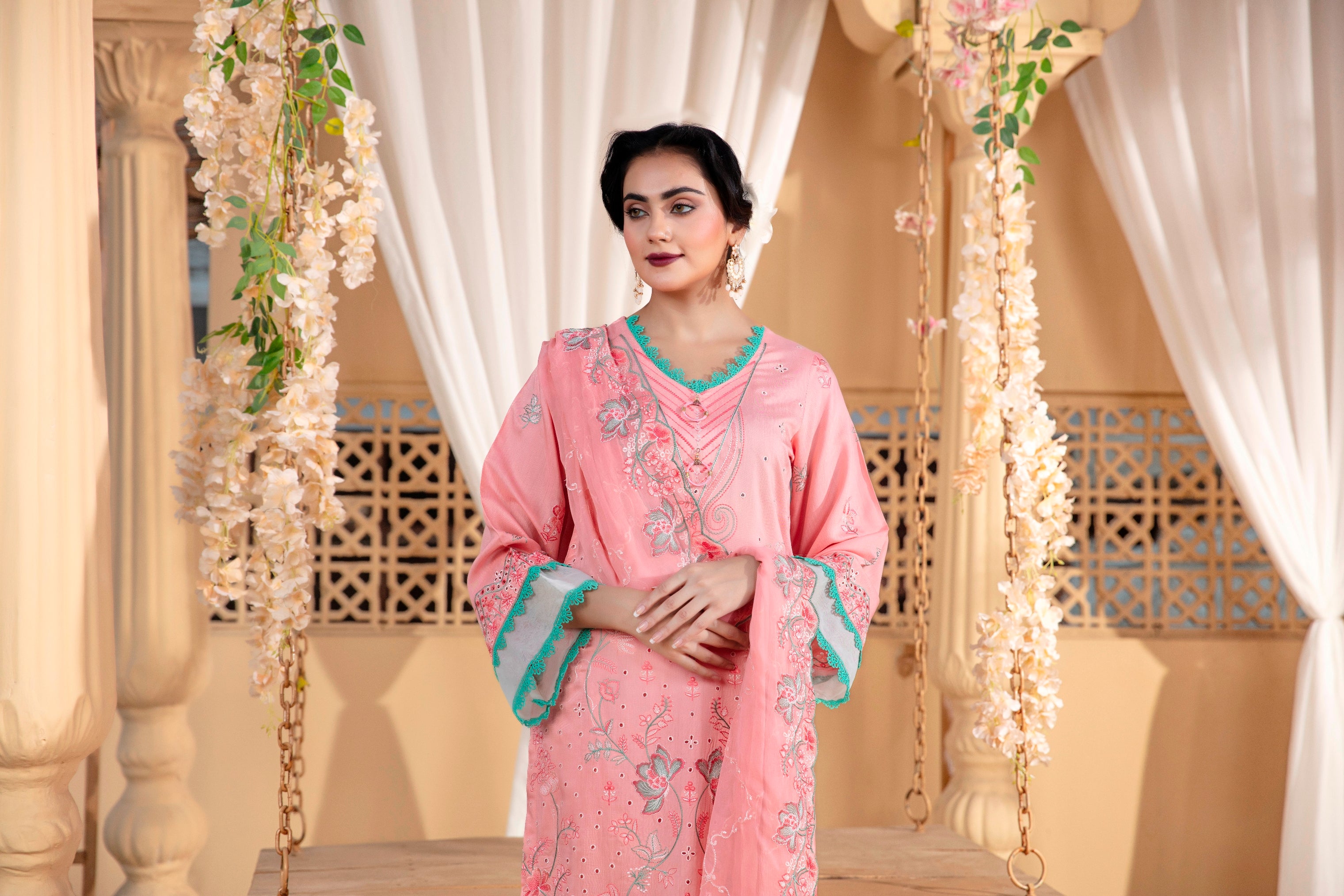 3-Pcs Luxury Embroidery Viscose Suit with Heavy Embroidery  Shirt Bamber Embroidery  Dupatta by Fiza Minahil (SN/1293.H)
