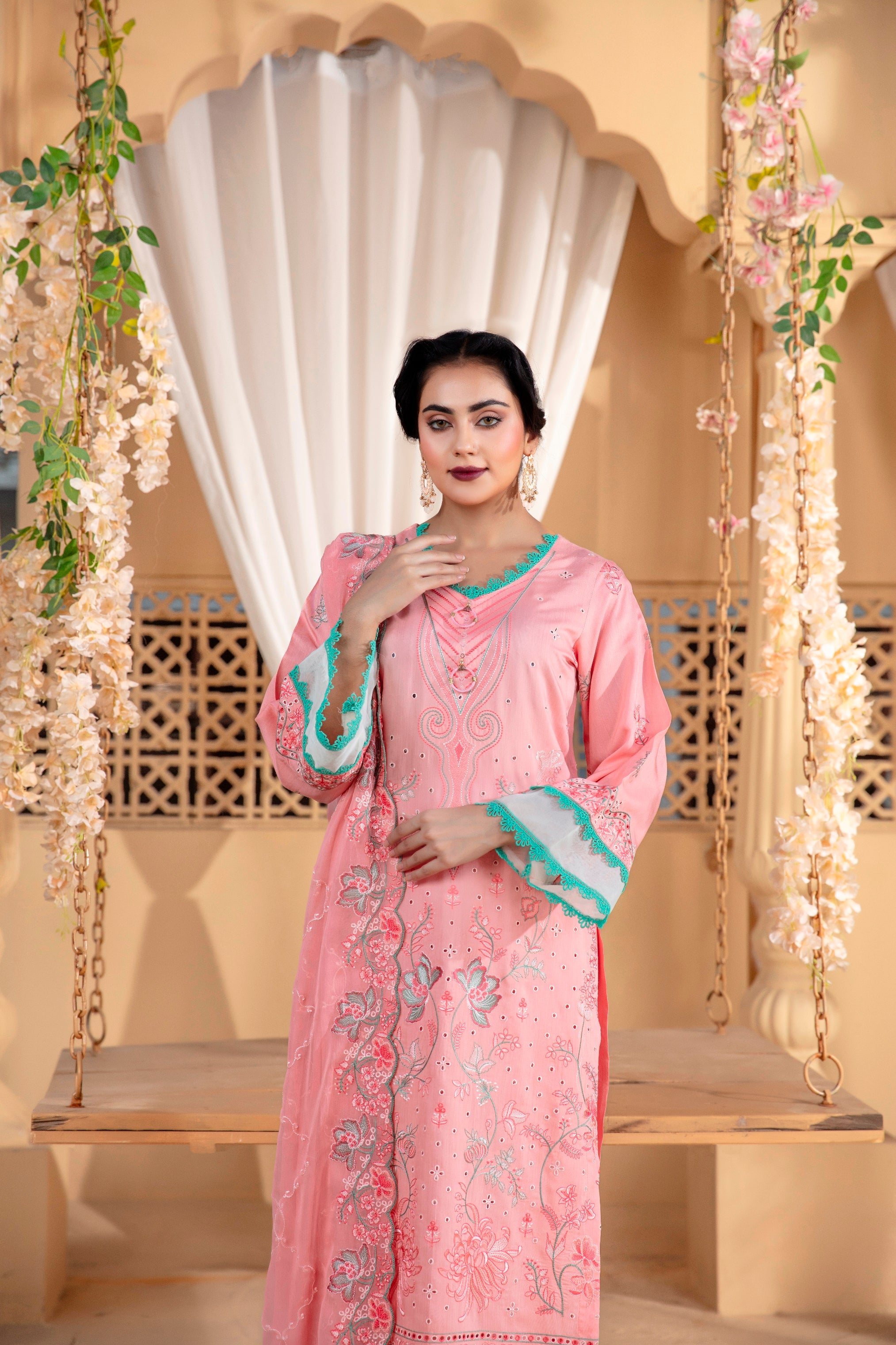 3-Pcs Luxury Embroidery Viscose Suit with Heavy Embroidery  Shirt Bamber Embroidery  Dupatta by Fiza Minahil (SN/1293.H)