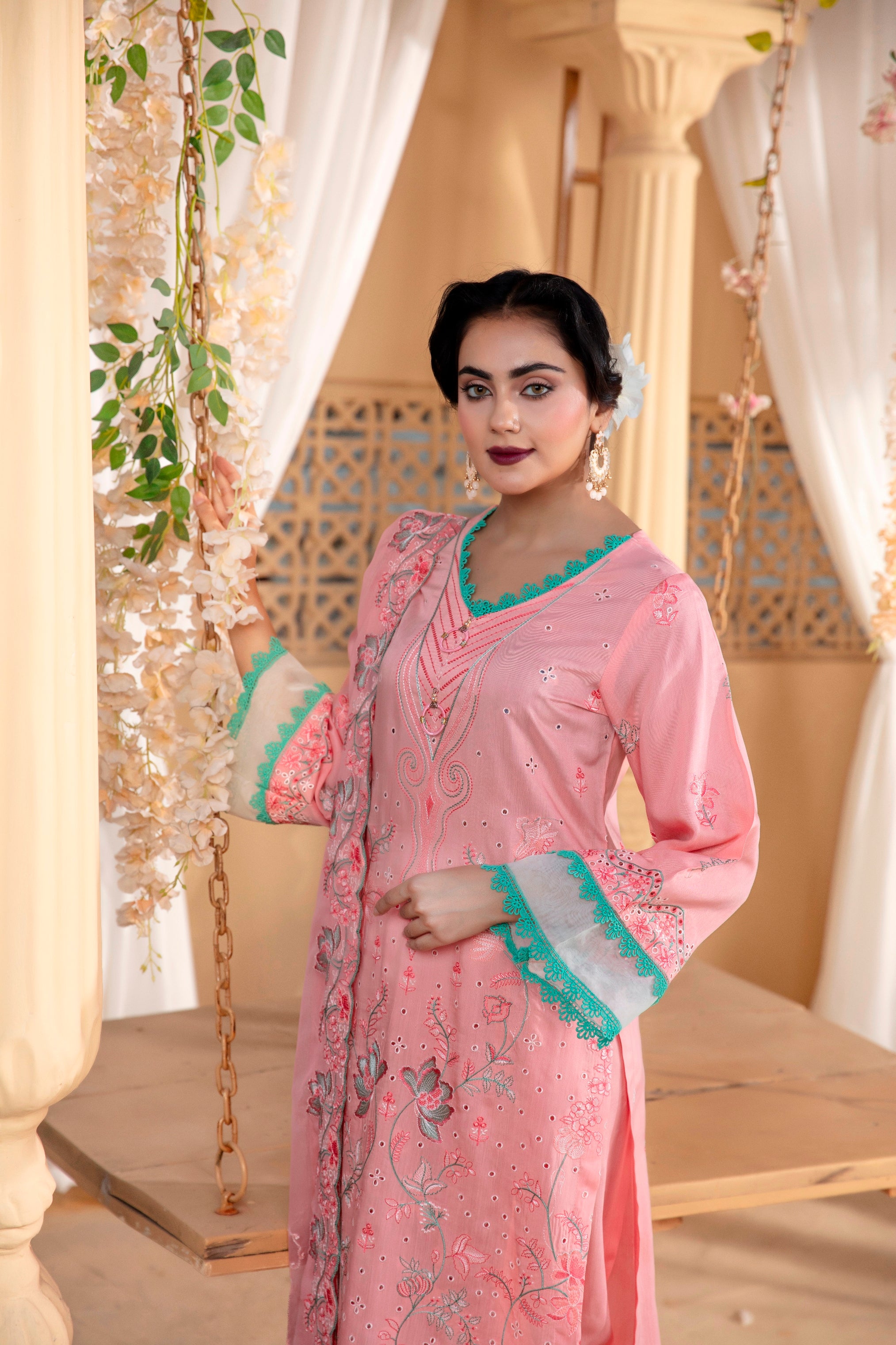 3-Pcs Luxury Embroidery Viscose Suit with Heavy Embroidery  Shirt Bamber Embroidery  Dupatta by Fiza Minahil (SN/1293.H)