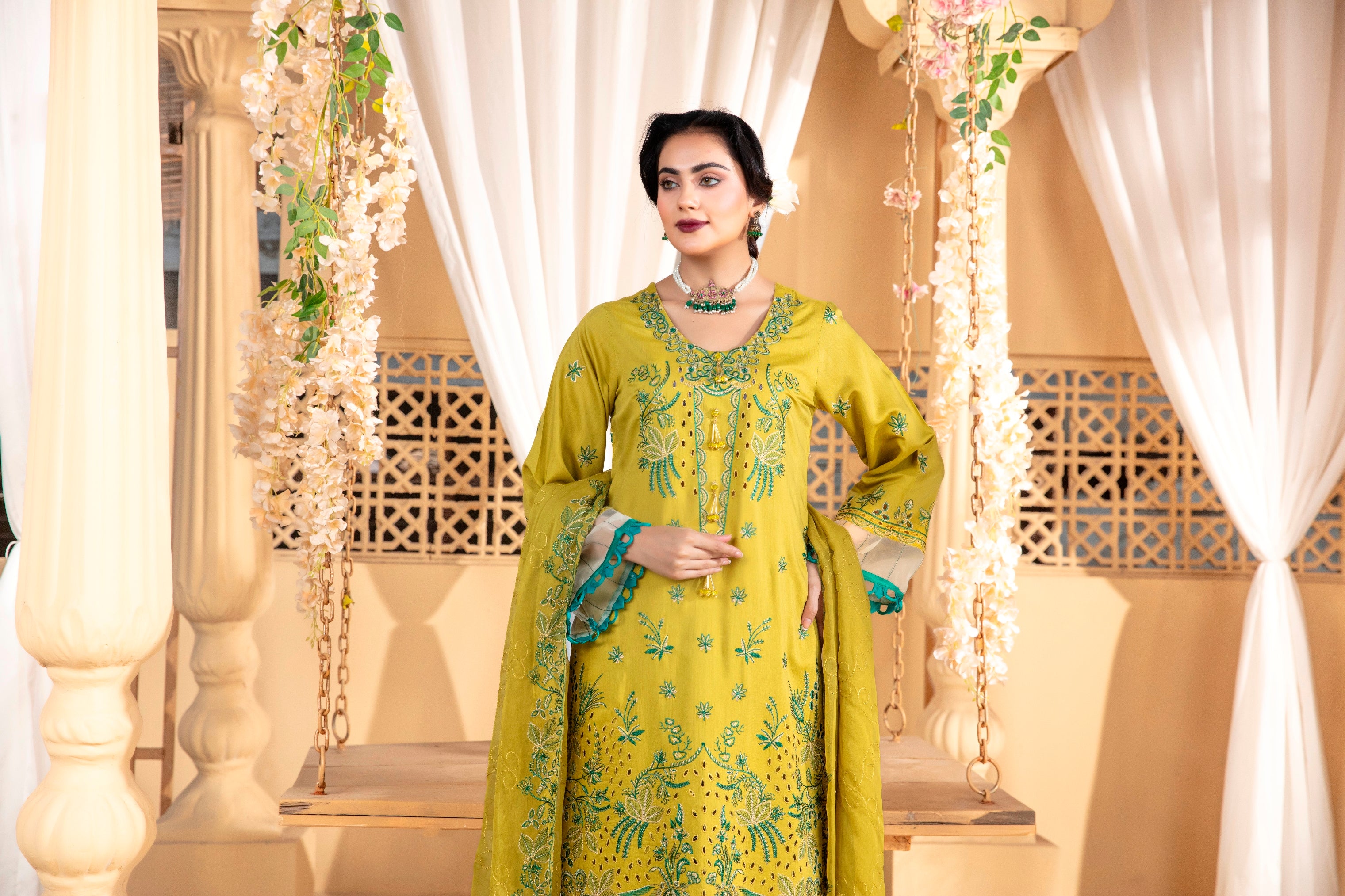 3-Pcs Luxury Embroidery Viscose Suit with Heavy Embroidery  Shirt Bamber Embroidery  Dupatta by Fiza Minahil (SN/1293.I)