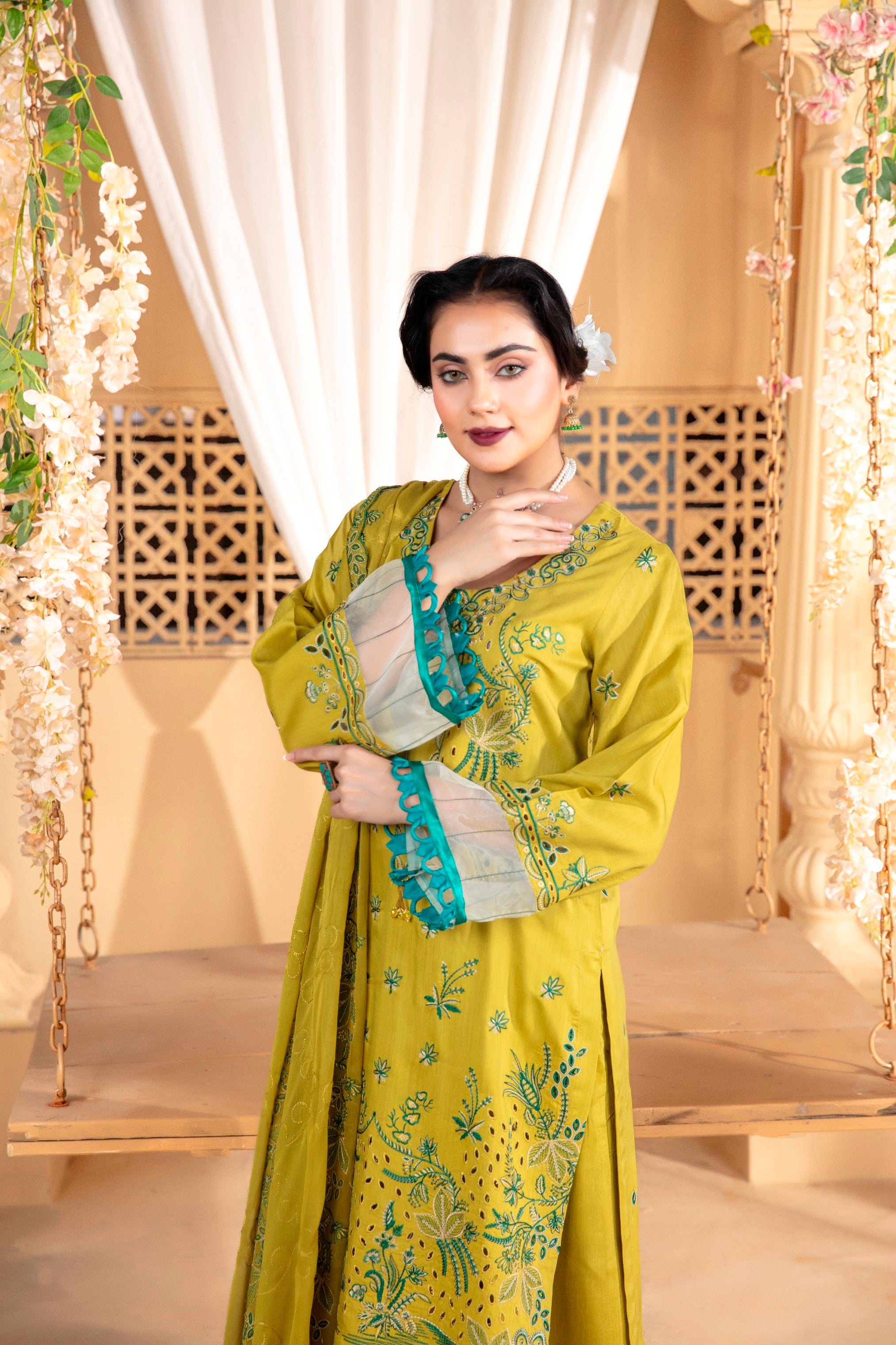 3-Pcs Luxury Embroidery Viscose Suit with Heavy Embroidery  Shirt Bamber Embroidery  Dupatta by Fiza Minahil (SN/1293.I)