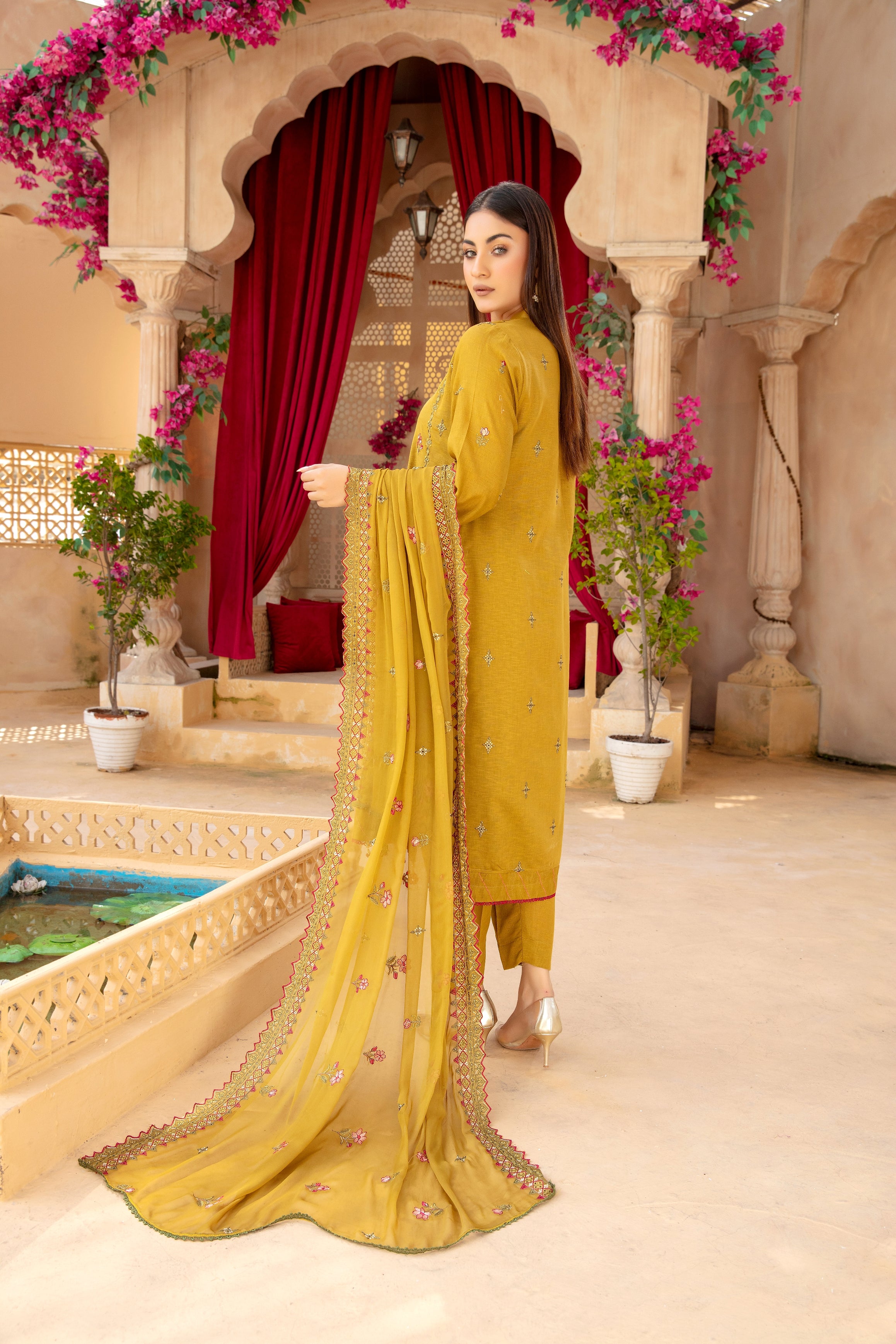 3-Pcs Luxury Embroidery Karandi Suits with Embroidery Cut Work Bamber  Dupatta by FizaMinahil