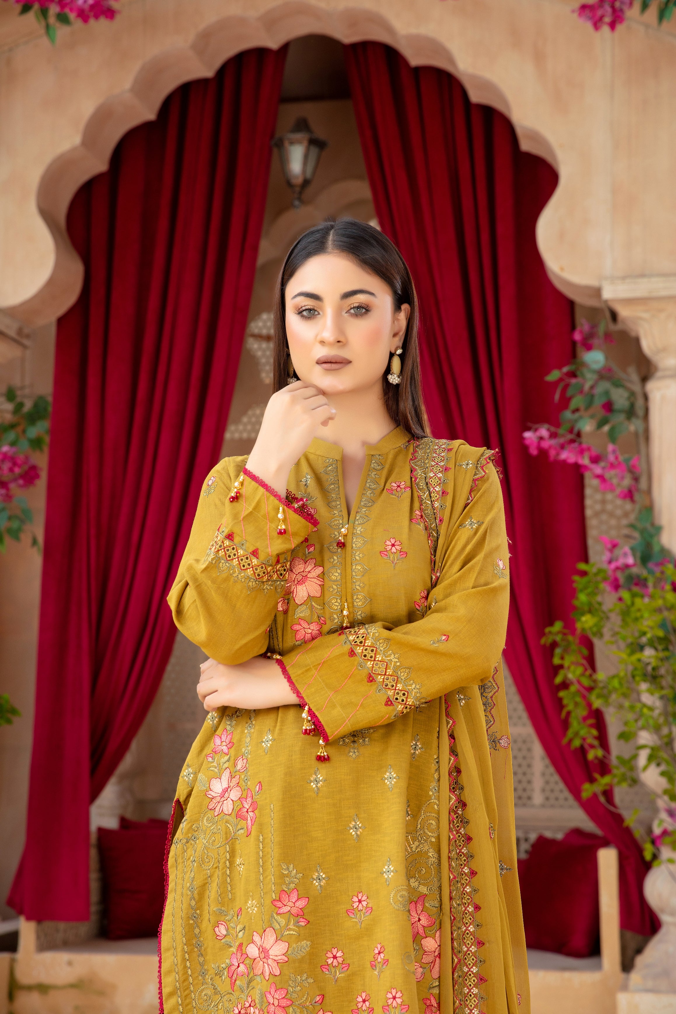 3-Pcs Luxury Embroidery Karandi Suits with Embroidery Cut Work Bamber  Dupatta by FizaMinahil