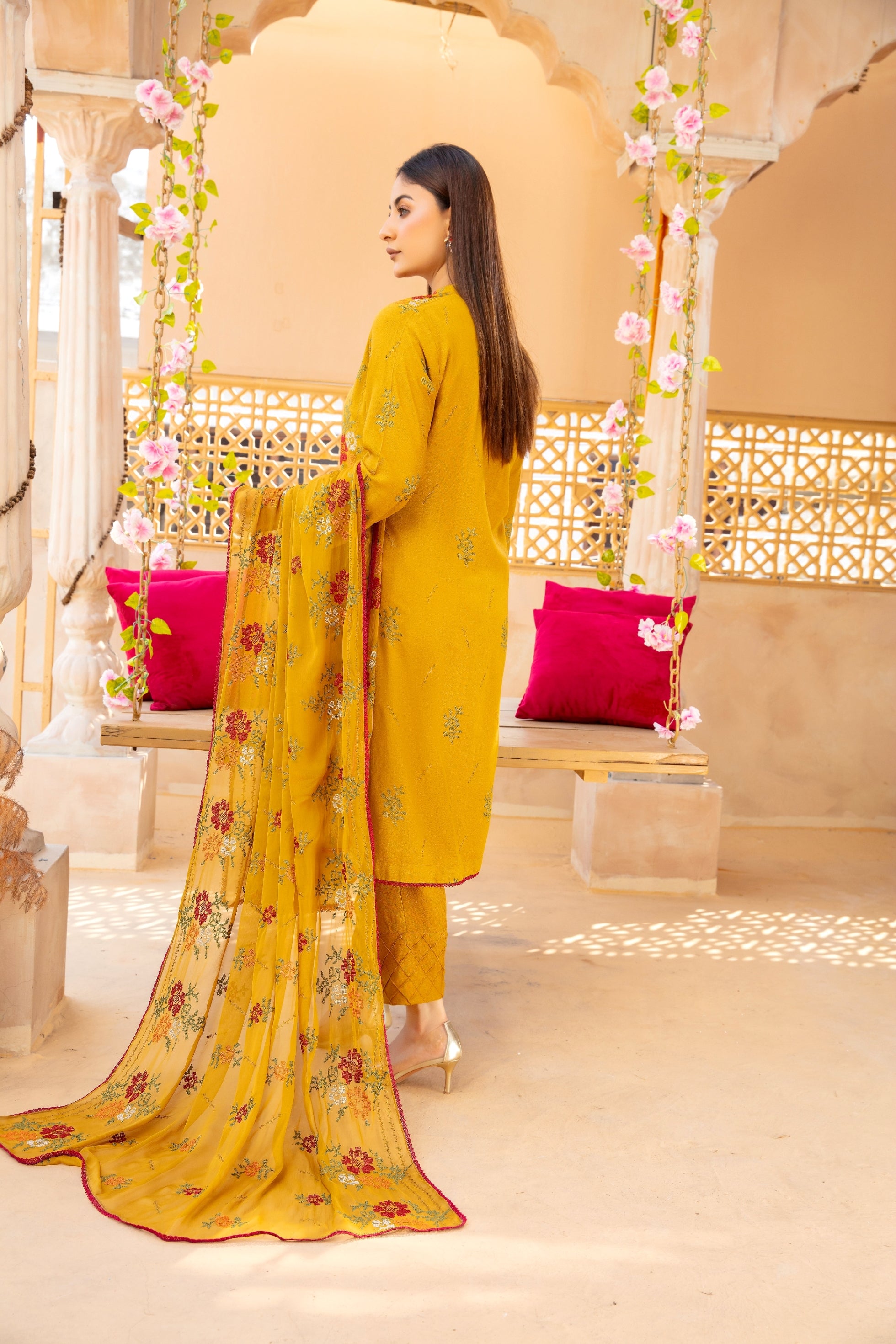 3-Pcs Luxury Embroidery Karandi Suits with Embroidery Cut Work Bamber  Dupatta by FizaMinahil