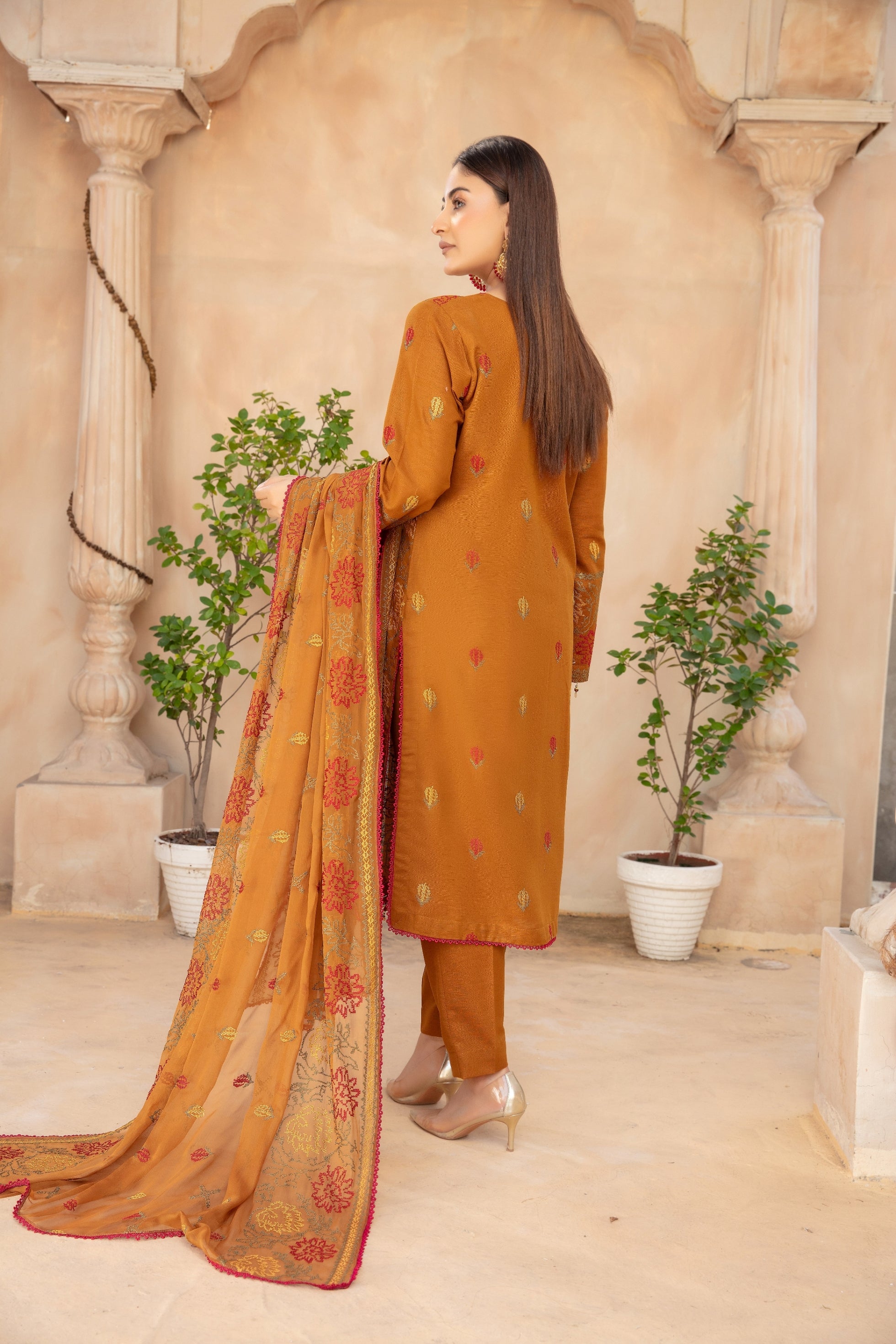 3-Pcs Luxury Embroidery Karandi Suits with Embroidery Cut Work Bamber  Dupatta by FizaMinahil