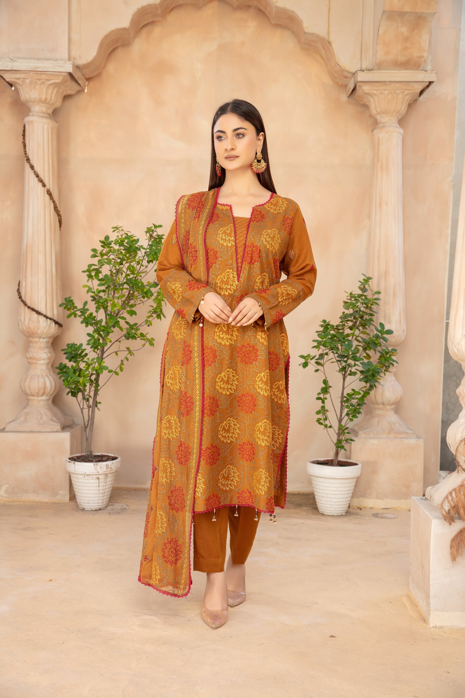 3-Pcs Luxury Embroidery Karandi Suits with Embroidery Cut Work Bamber  Dupatta by FizaMinahil