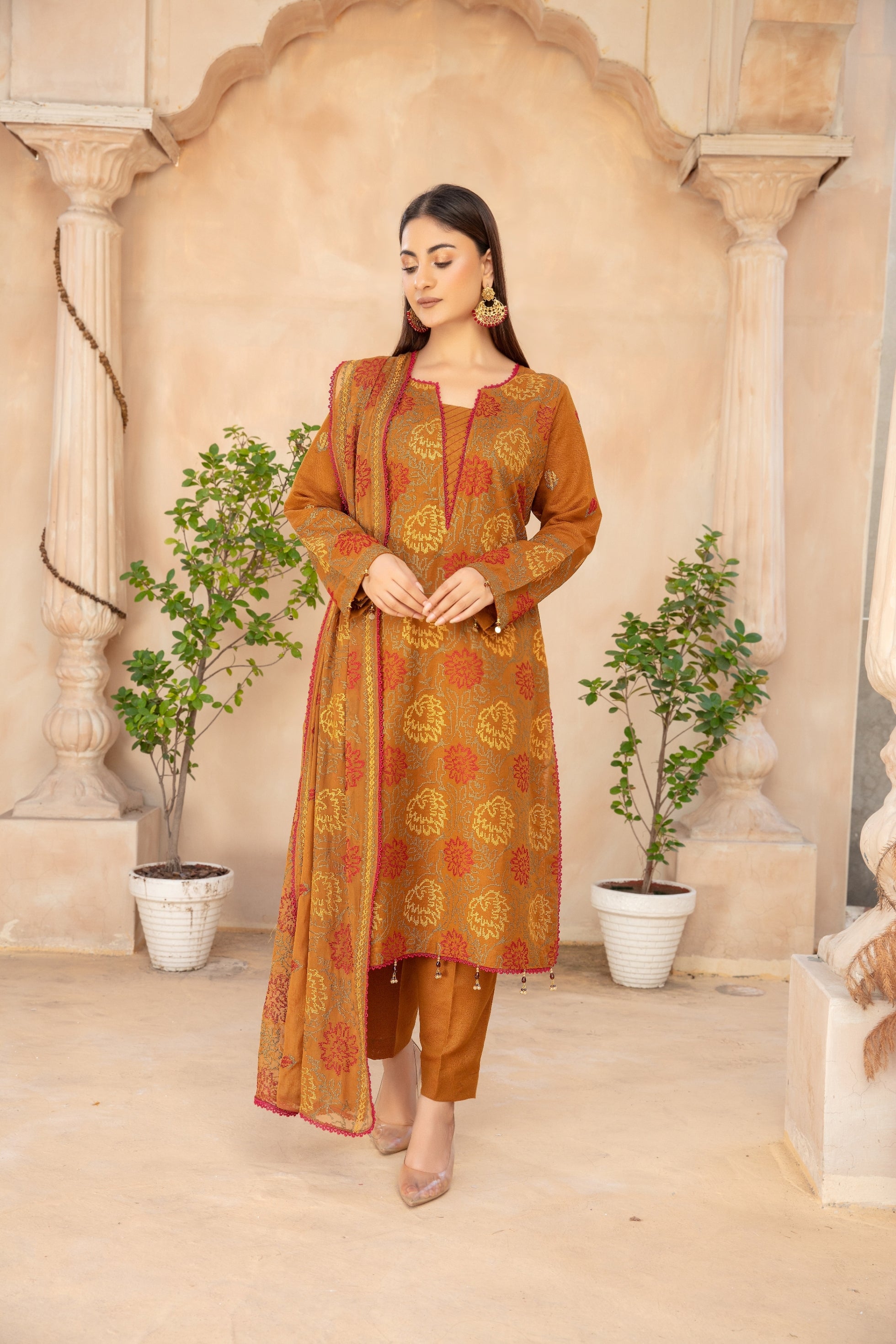 3-Pcs Luxury Embroidery Karandi Suits with Embroidery Cut Work Bamber  Dupatta by FizaMinahil