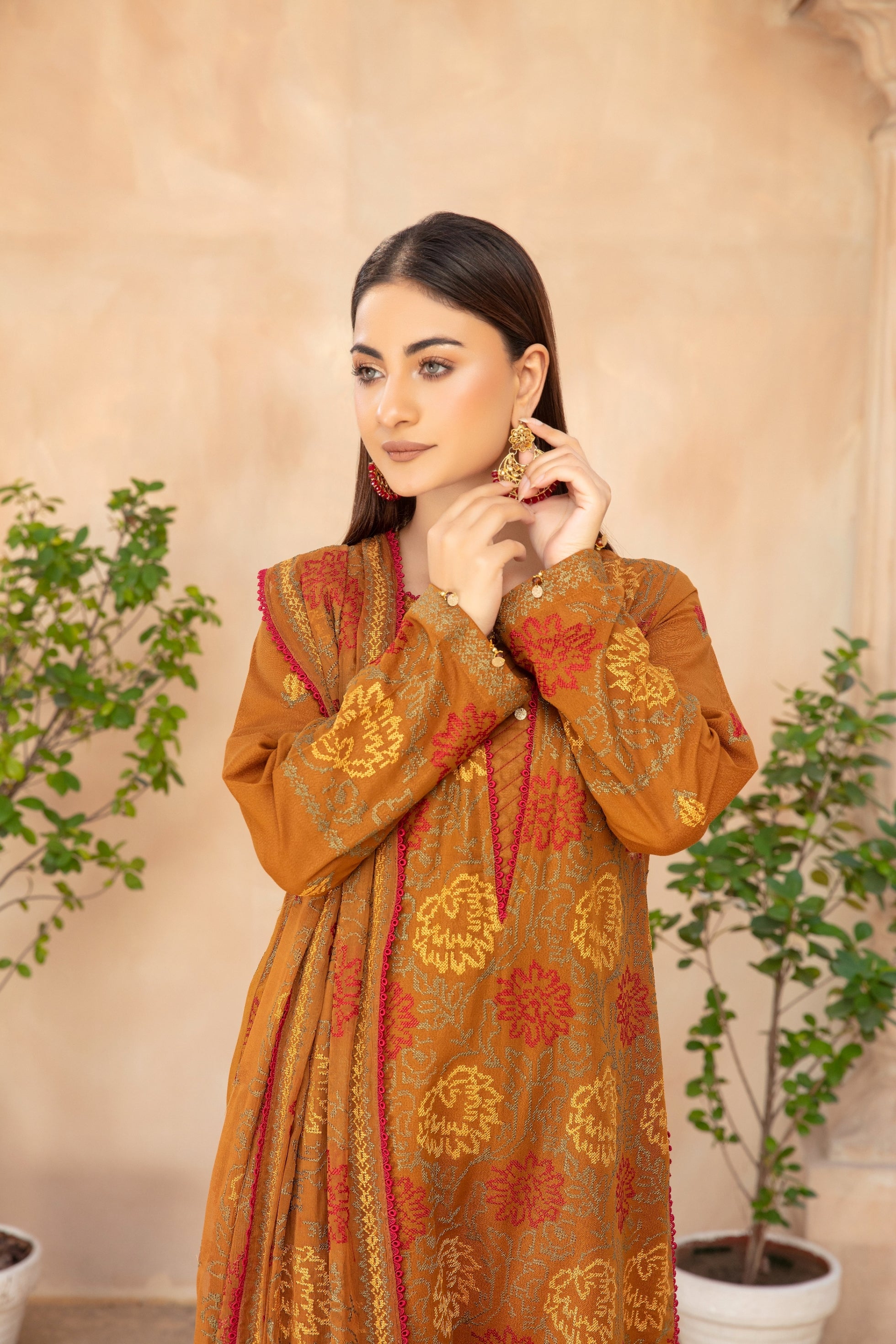 3-Pcs Luxury Embroidery Karandi Suits with Embroidery Cut Work Bamber  Dupatta by FizaMinahil