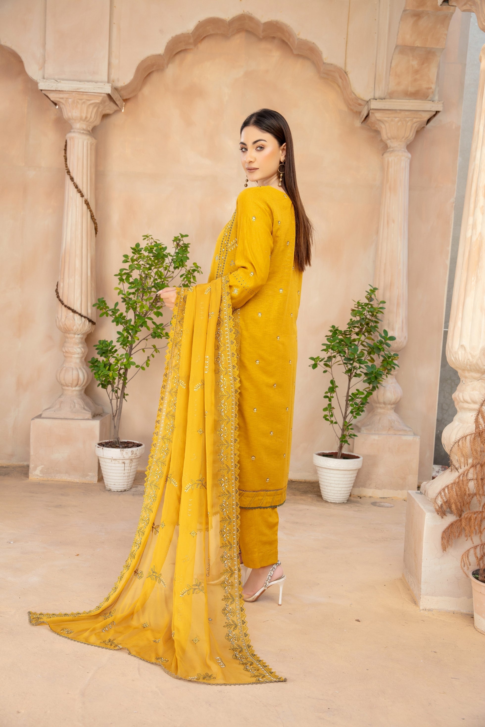 3-Pcs Luxury Embroidery Karandi Suits with Embroidery Cut Work Bamber  Dupatta by FizaMinahil