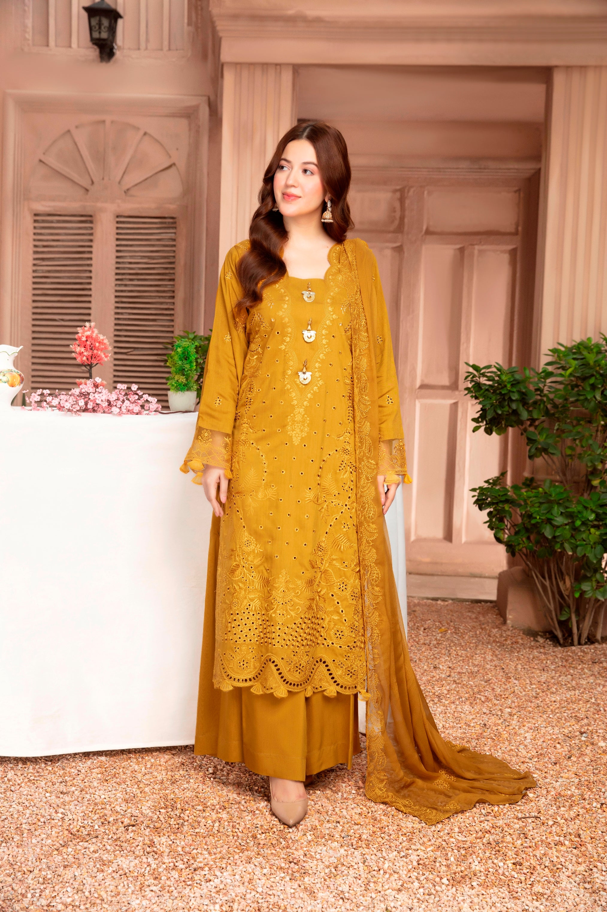 3-Pcs Luxury Embroidery Viscose Suit with Heavy Embroidery  Shirt Bamber Embroidery  Dupatta by FizaMinahil (SN/1270)