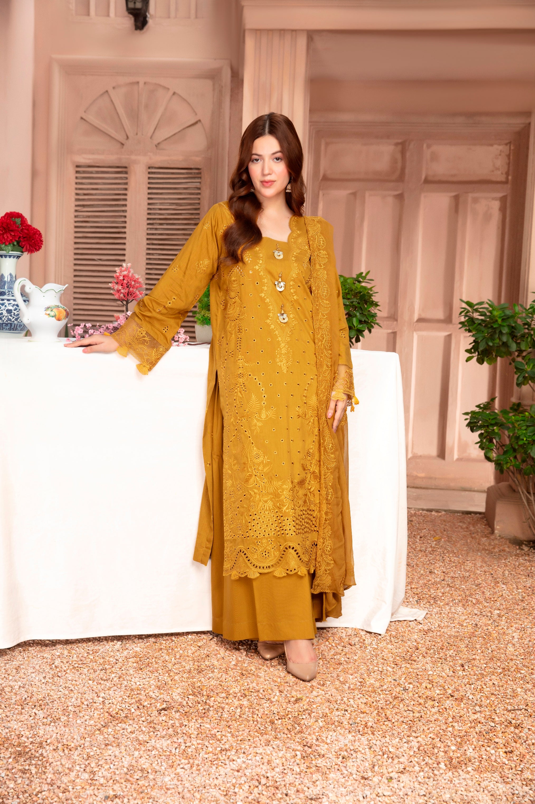 3-Pcs Luxury Embroidery Viscose Suit with Heavy Embroidery  Shirt Bamber Embroidery  Dupatta by FizaMinahil (SN/1270)