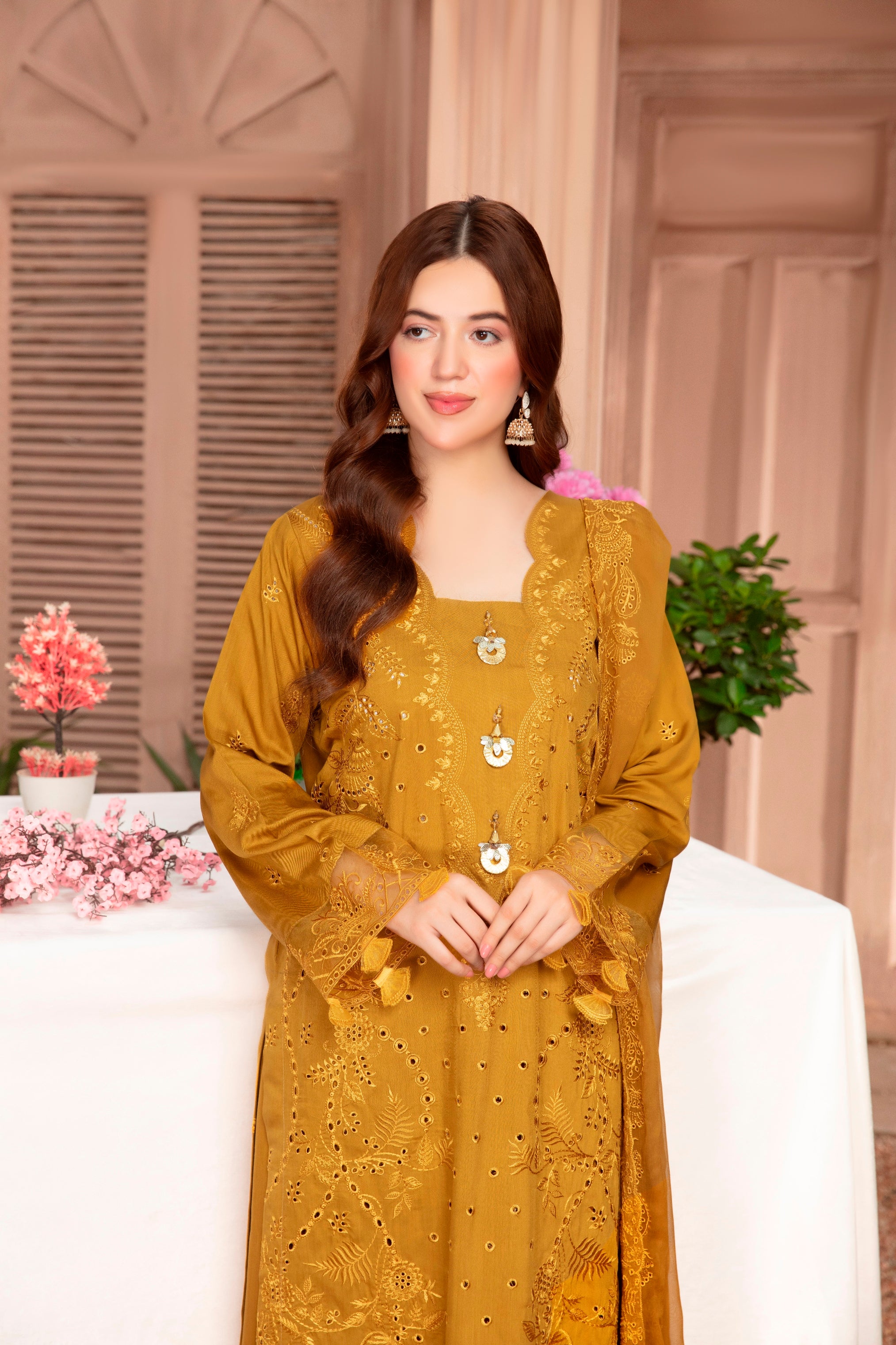 3-Pcs Luxury Embroidery Viscose Suit with Heavy Embroidery  Shirt Bamber Embroidery  Dupatta by FizaMinahil (SN/1270)