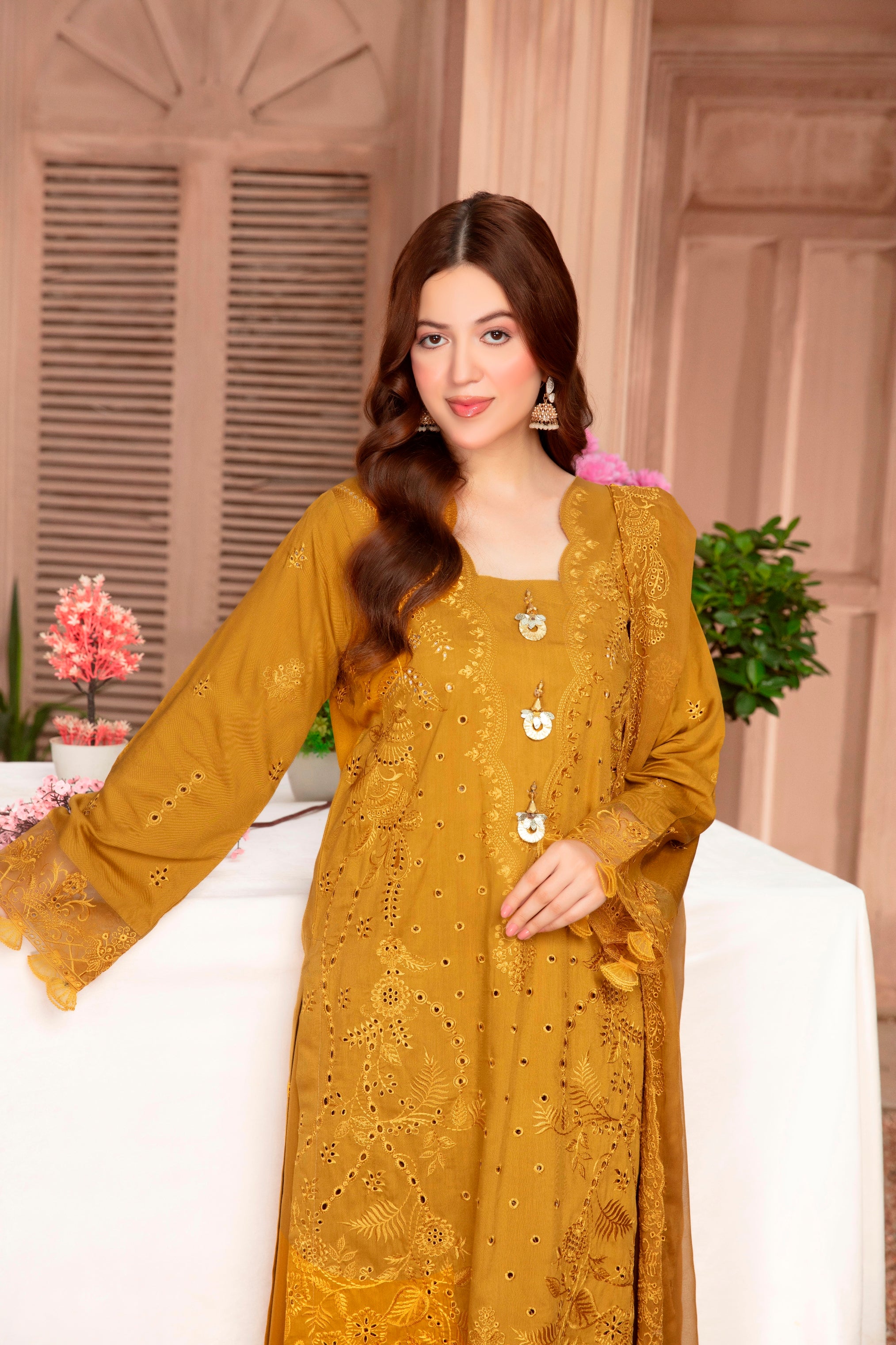 3-Pcs Luxury Embroidery Viscose Suit with Heavy Embroidery  Shirt Bamber Embroidery  Dupatta by FizaMinahil (SN/1270)