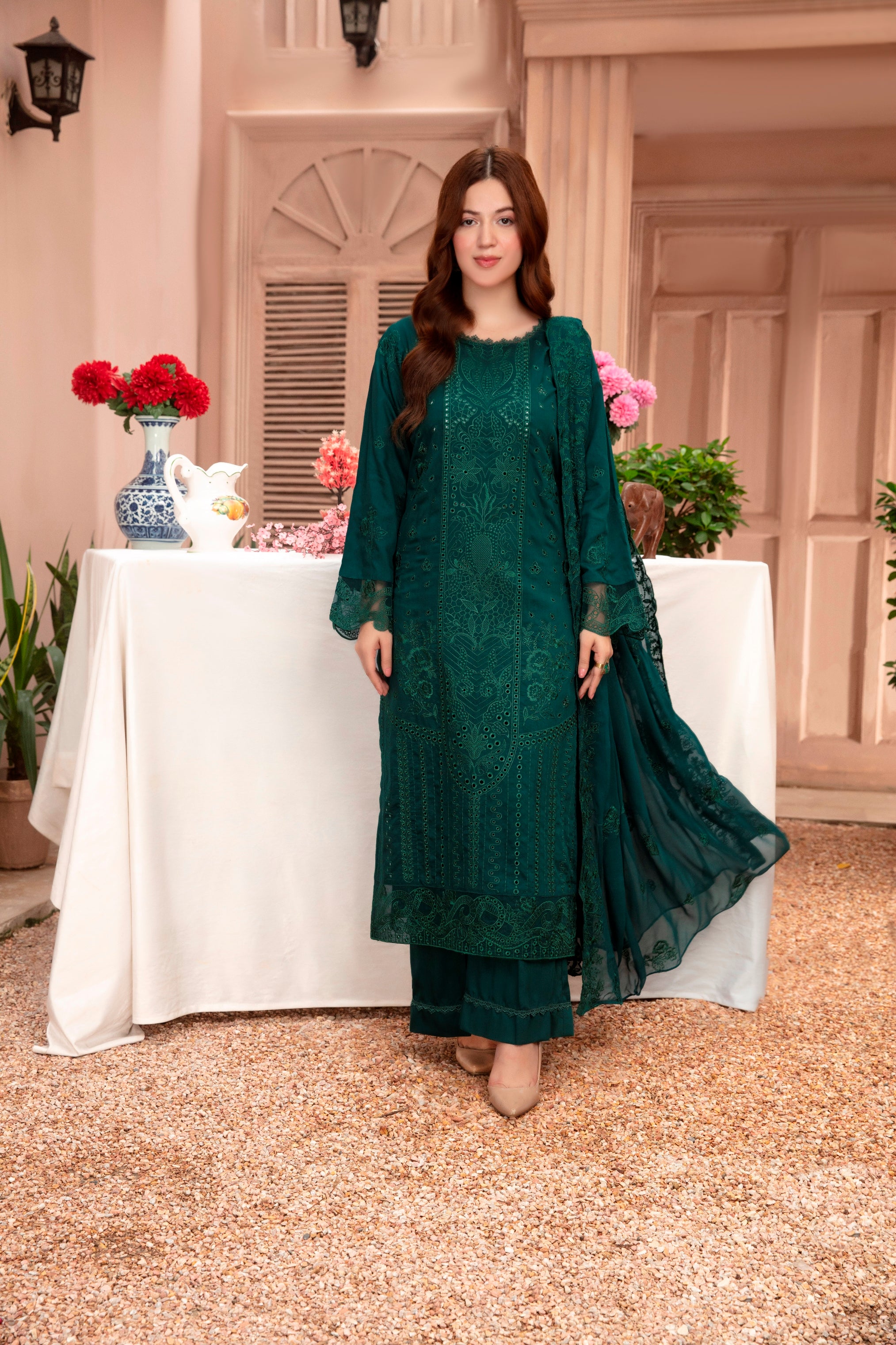 3-Pcs Luxury Embroidery Viscose Suit with Heavy Embroidery  Shirt Bamber Embroidery  Dupatta by FizaMinahil (SN/1268)