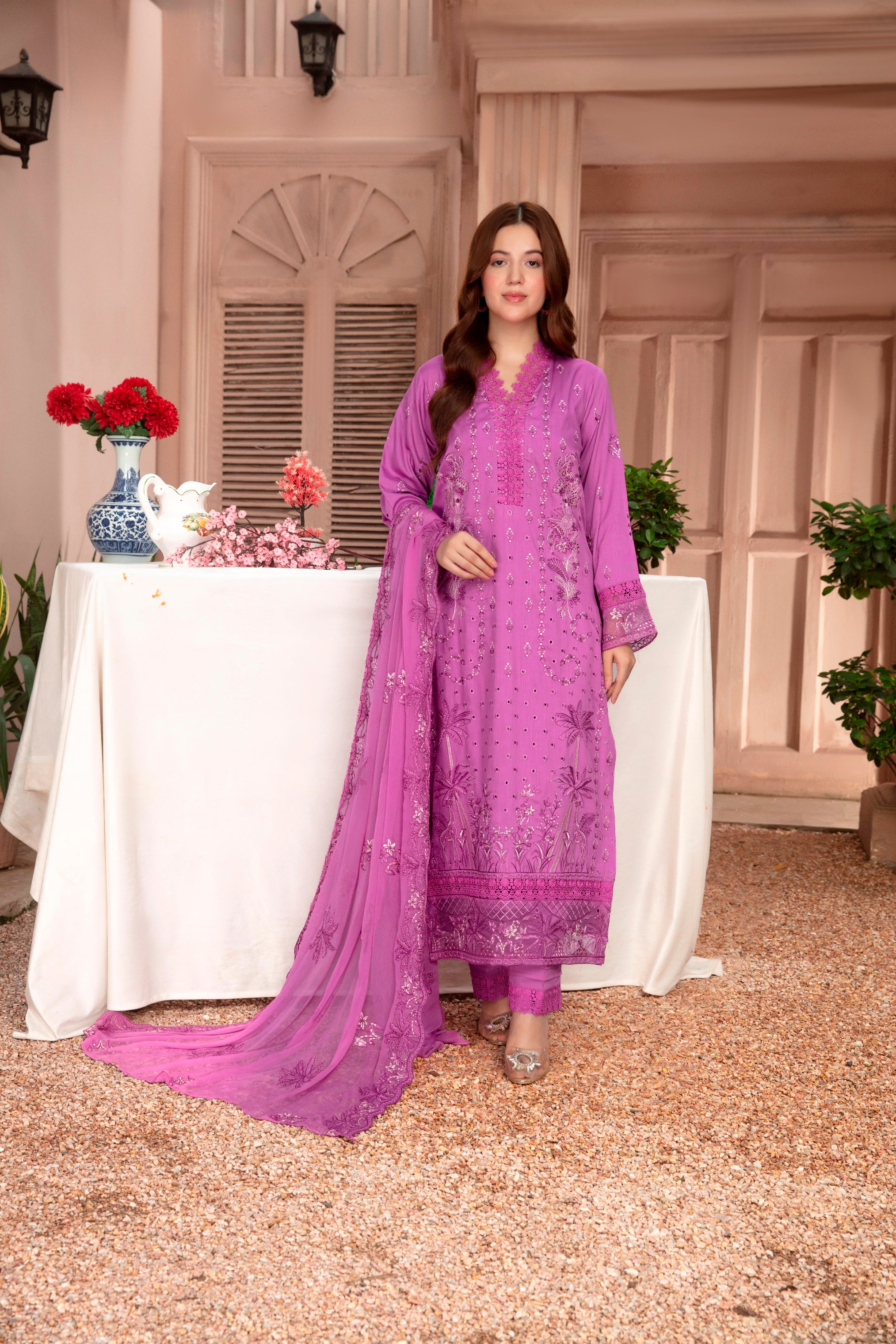 3-Pcs Luxury Embroidery Viscose Suit with Heavy Embroidery  Shirt Bamber Embroidery  Dupatta by FizaMinahil (SN/1272)