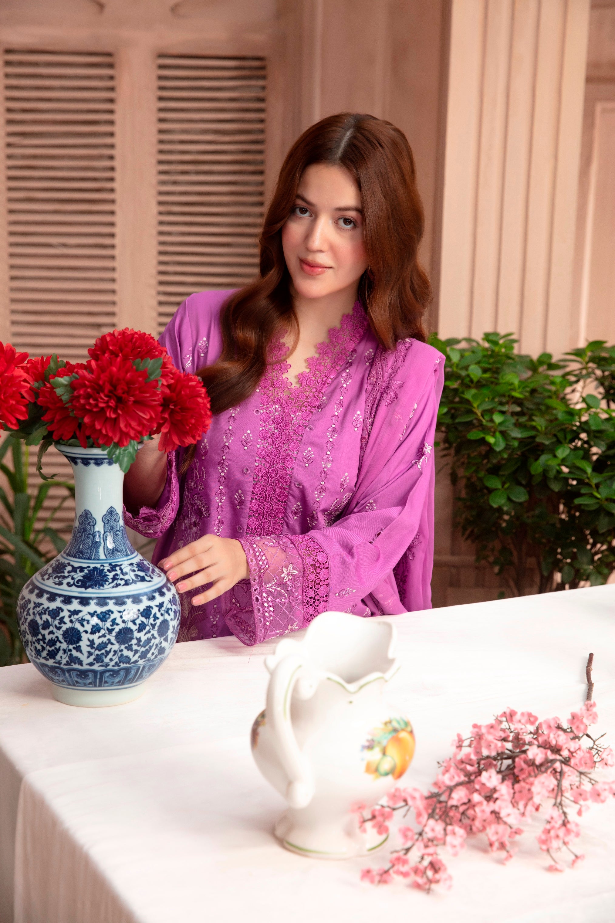 3-Pcs Luxury Embroidery Viscose Suit with Heavy Embroidery  Shirt Bamber Embroidery  Dupatta by FizaMinahil (SN/1272)