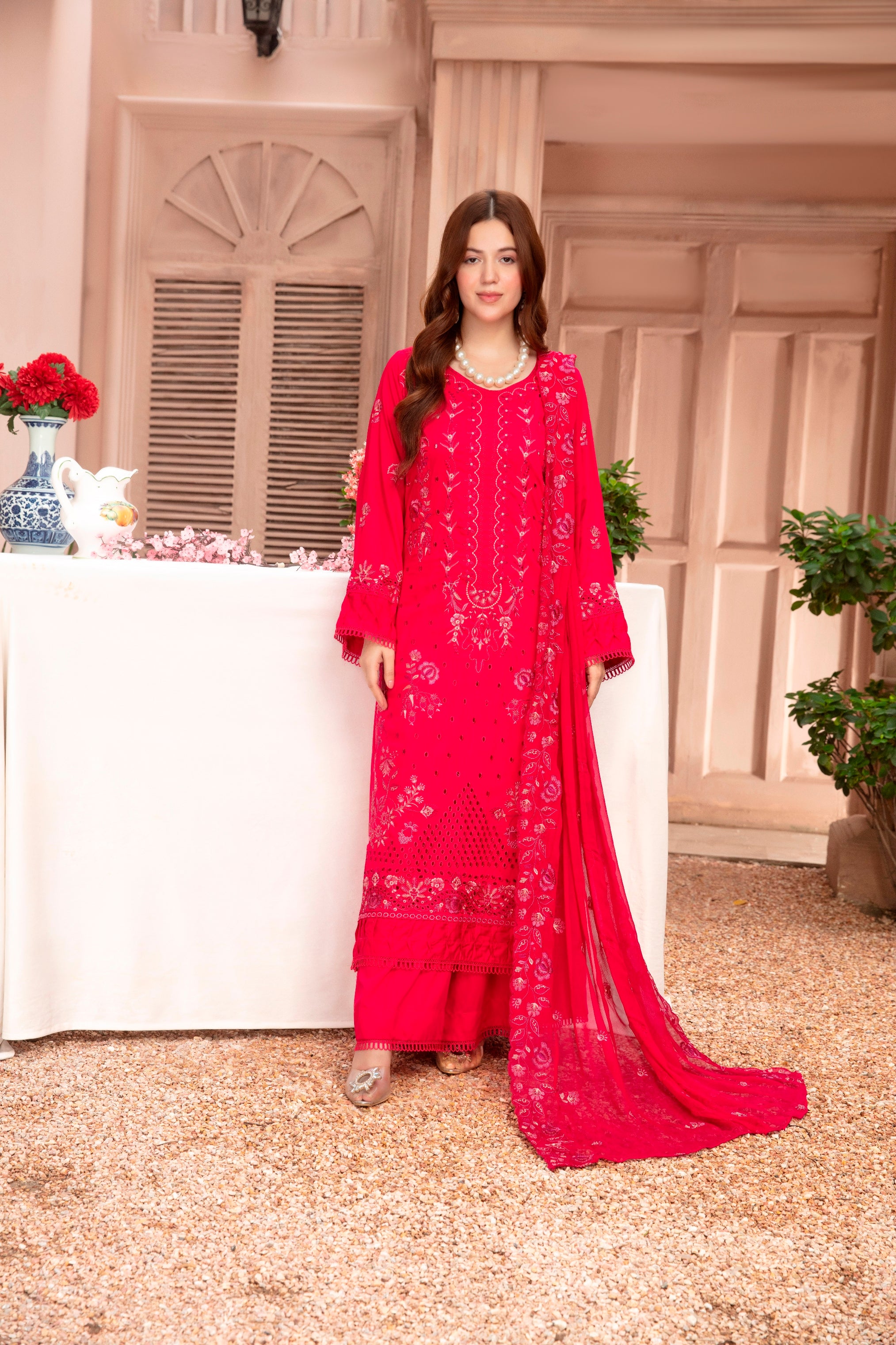 3-Pcs Luxury Embroidery Viscose Suit with Heavy Embroidery  Shirt Bamber Embroidery  Dupatta by Fiza Minahil (SN/1276)